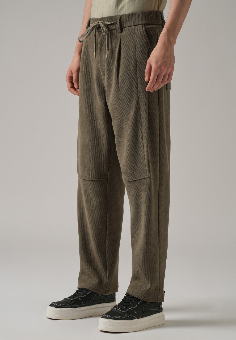Olive Textured Suede Drawstring Pant