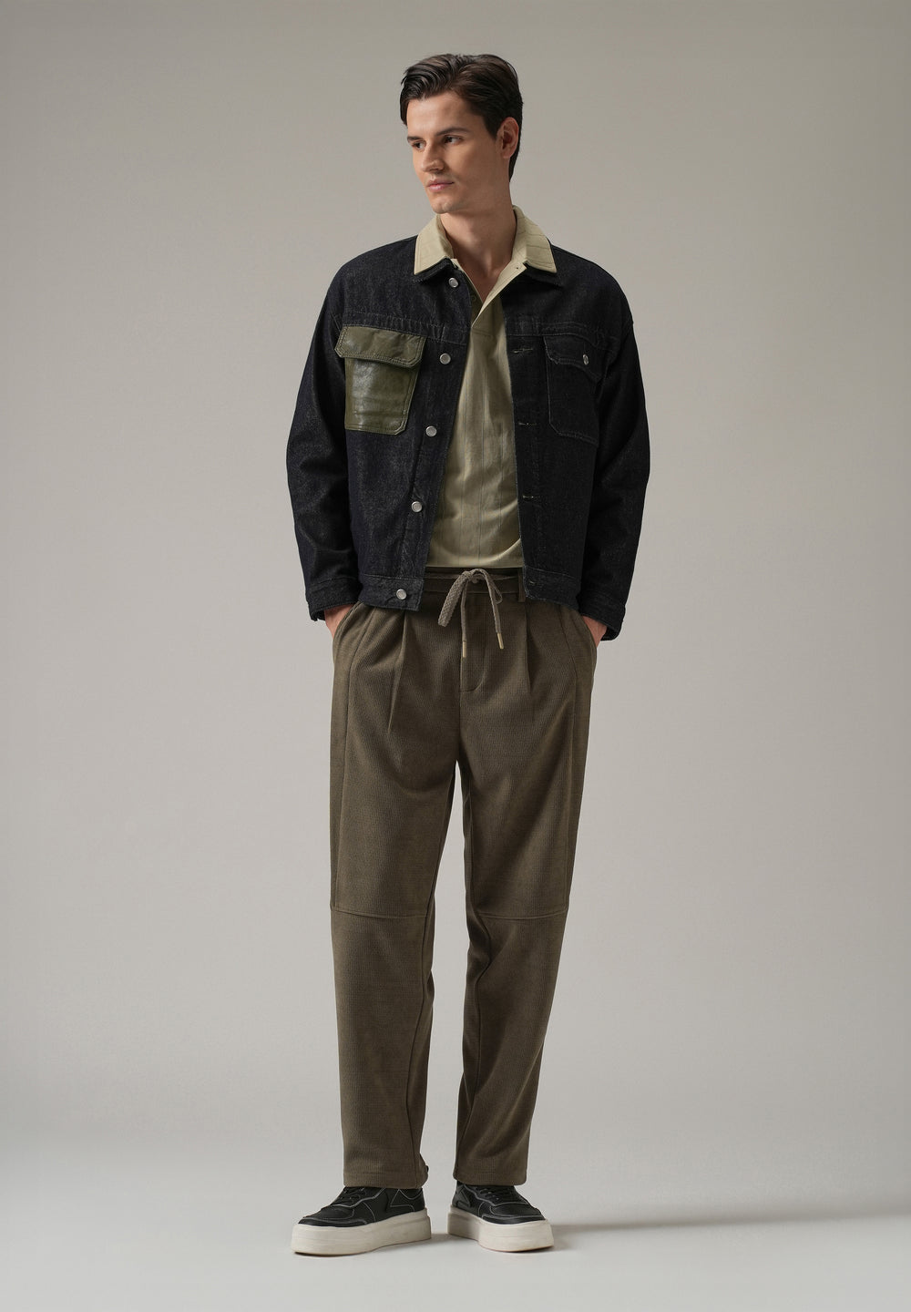 Olive Textured Suede Drawstring Pant