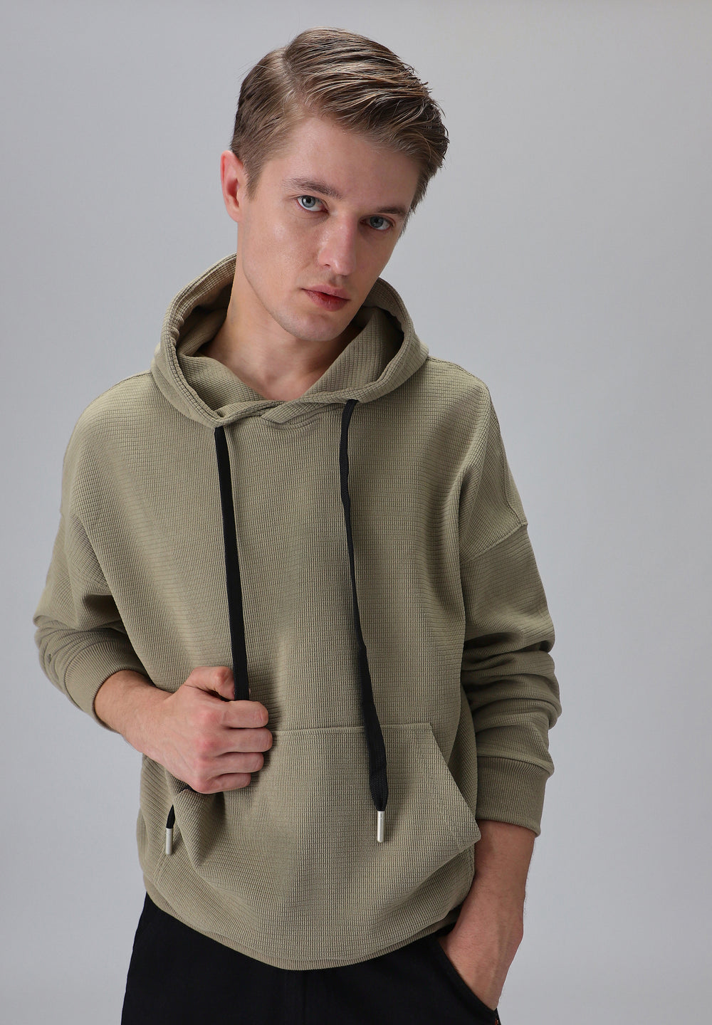Olive Textured Hoodie