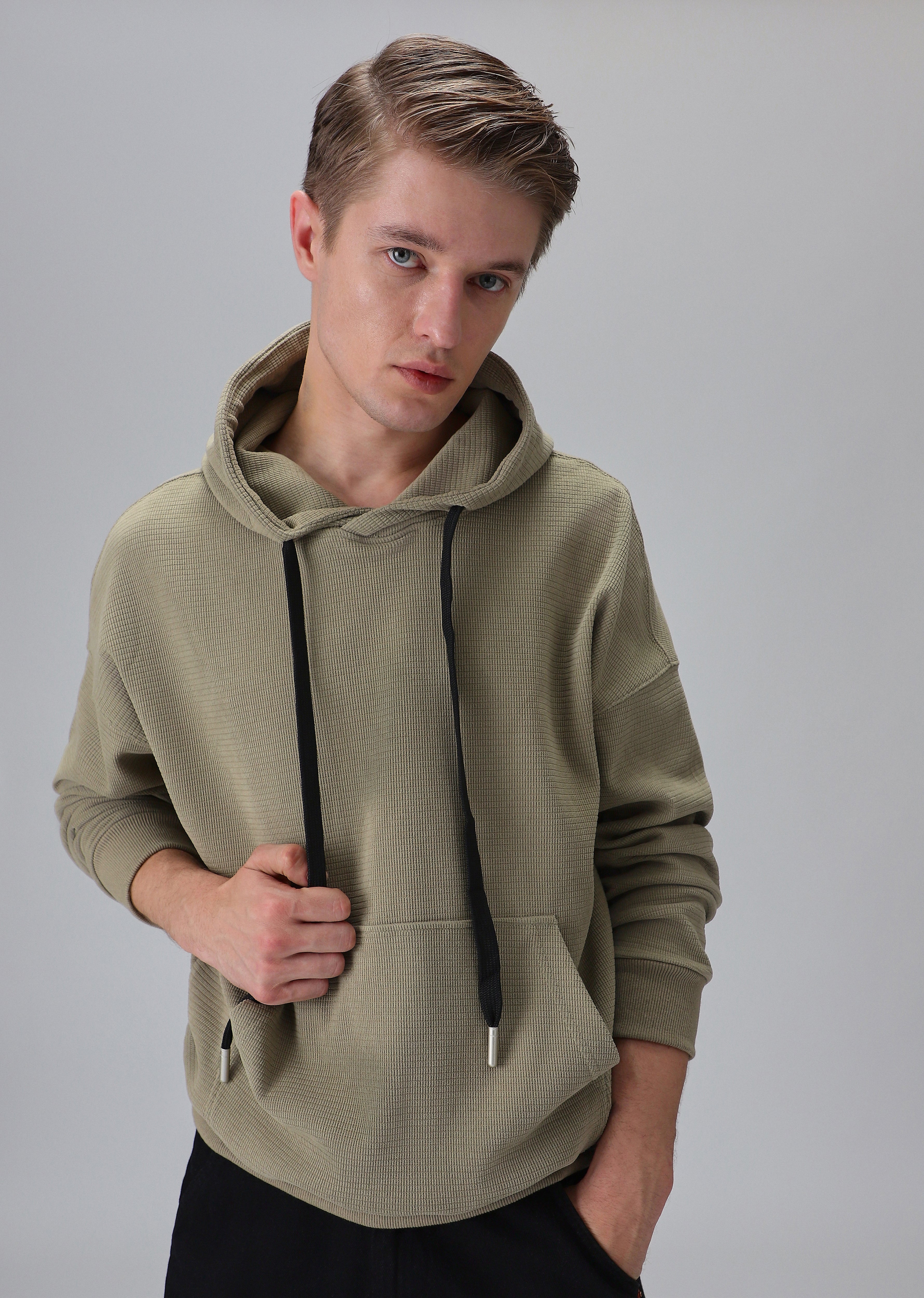 Olive Textured Hoodie