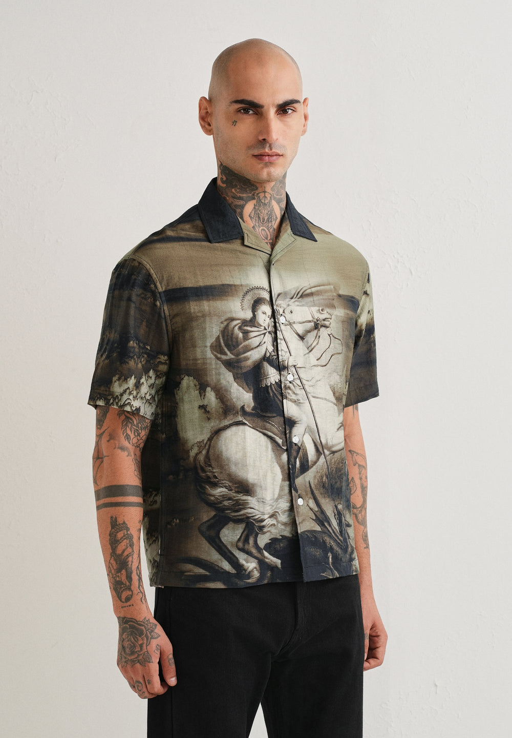 Olive Vintage Placement Print Shirt