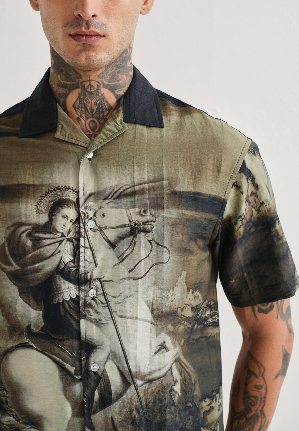 Olive Vintage Placement Print Shirt