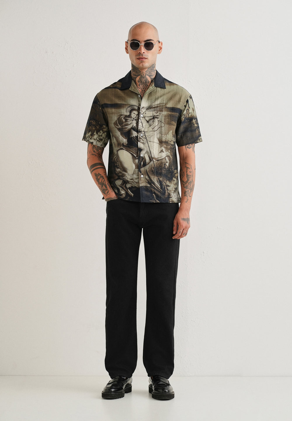 Olive Vintage Placement Print Shirt