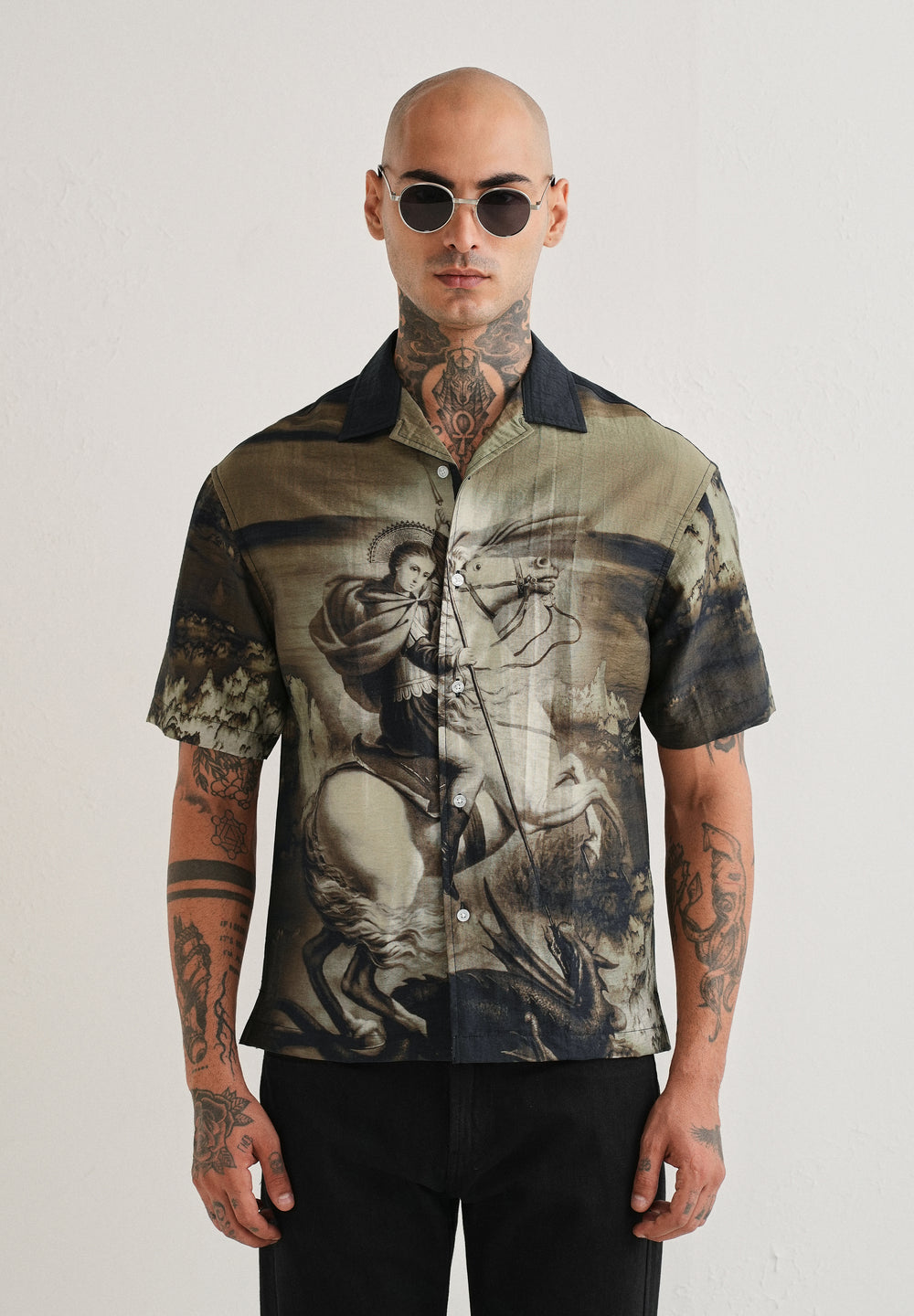 Olive Vintage Placement Print Shirt