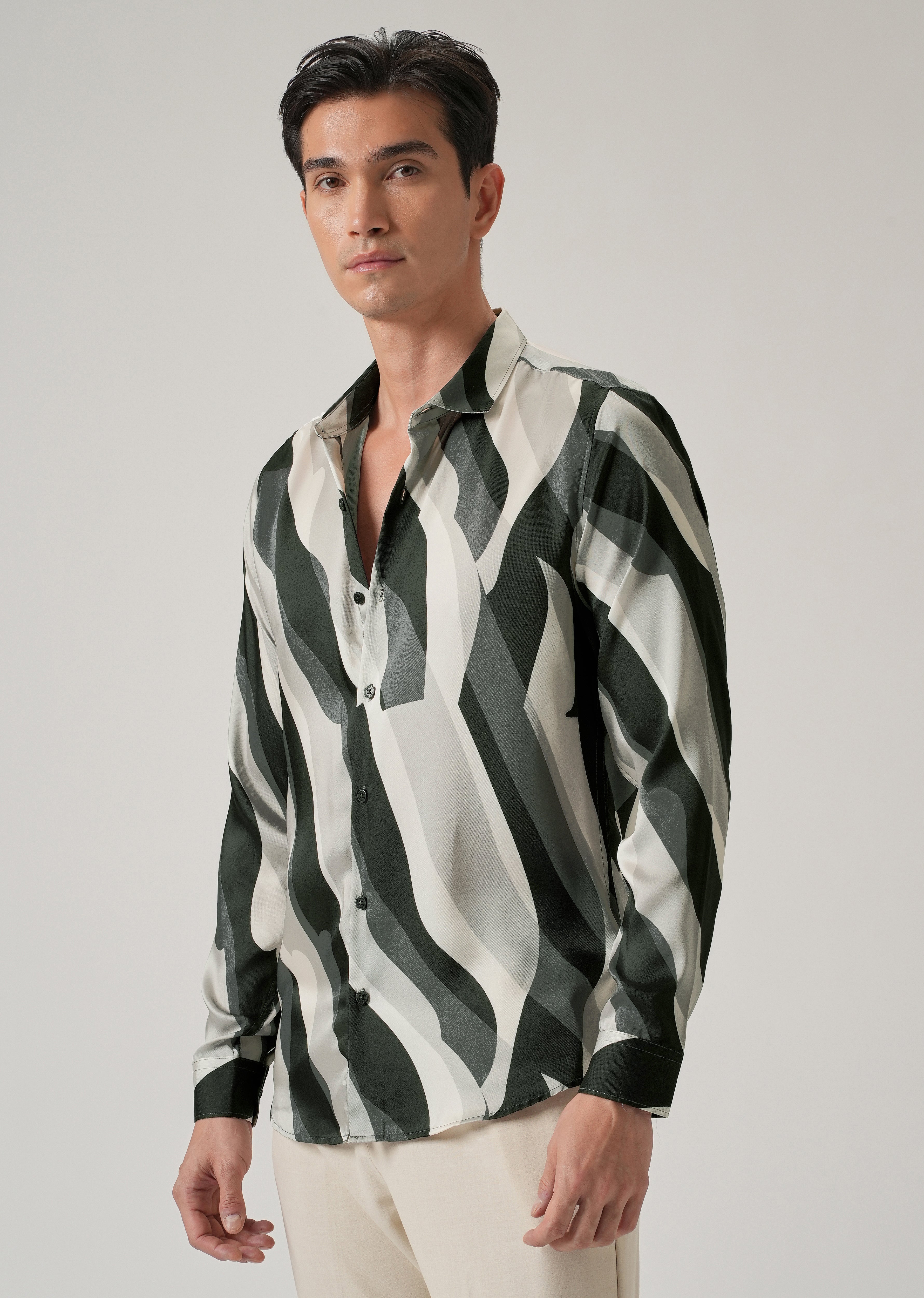 Olive Wave Print Shirt