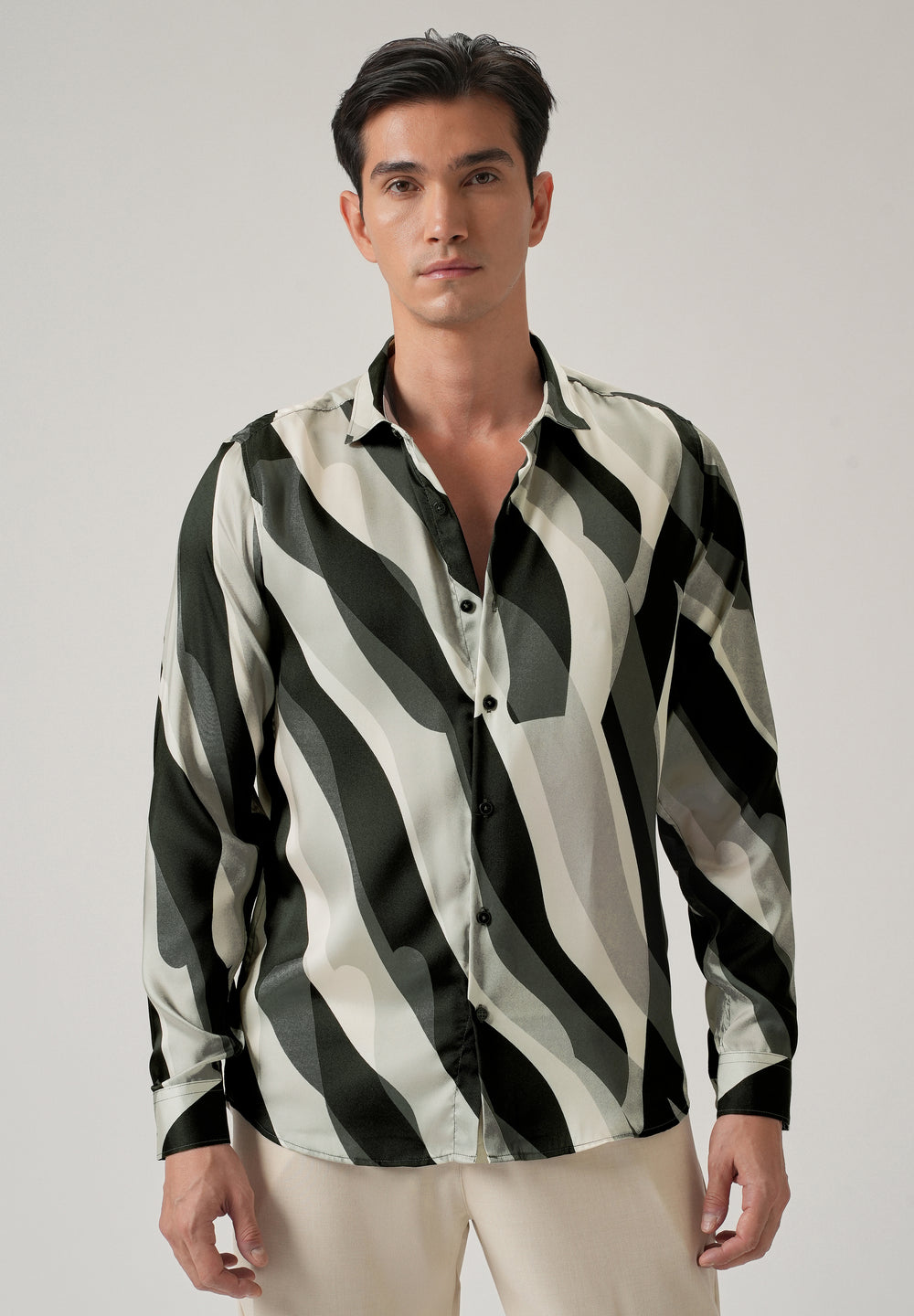 Olive Wave Print Shirt