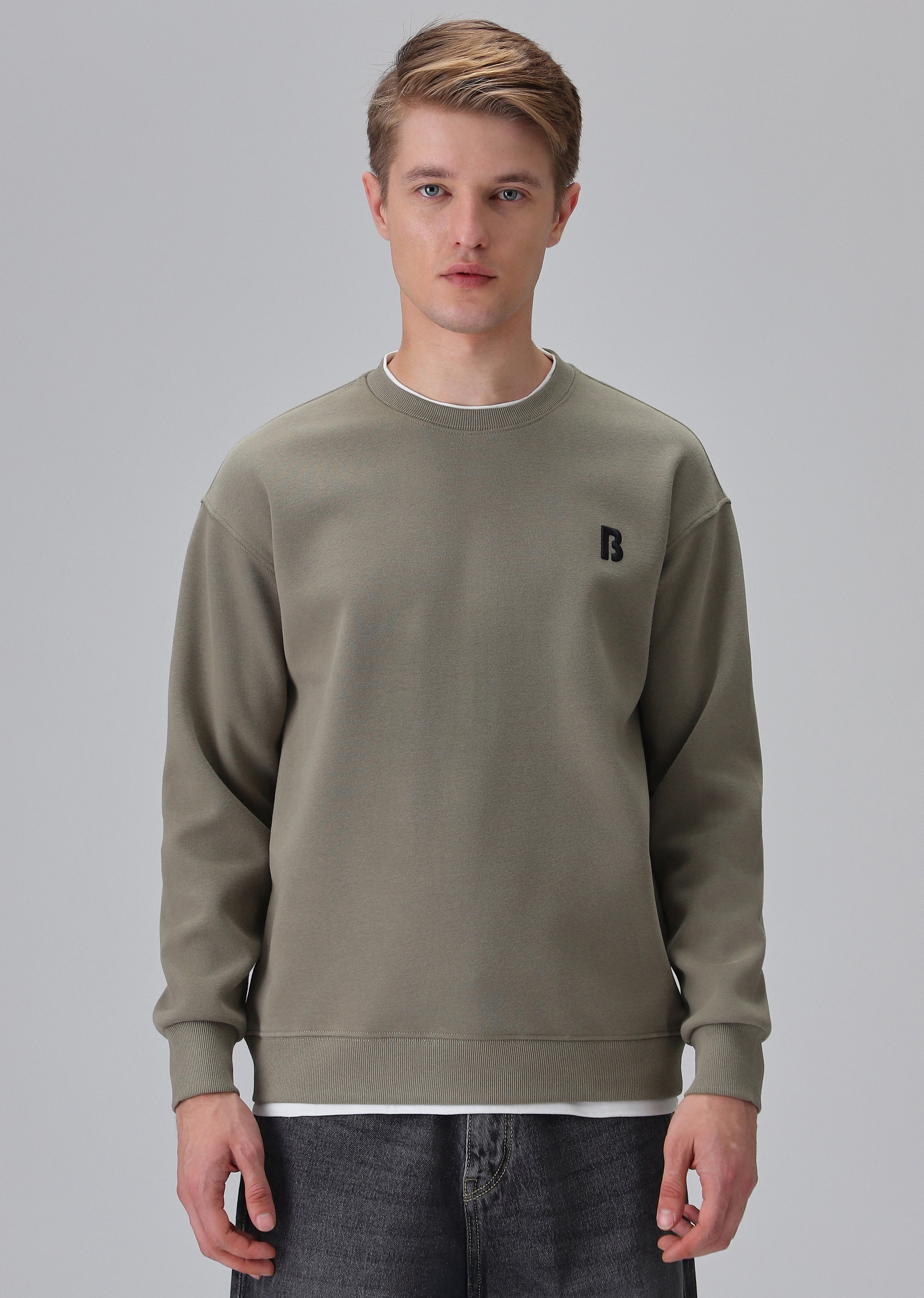 Olive White Contrast Sweatshirt