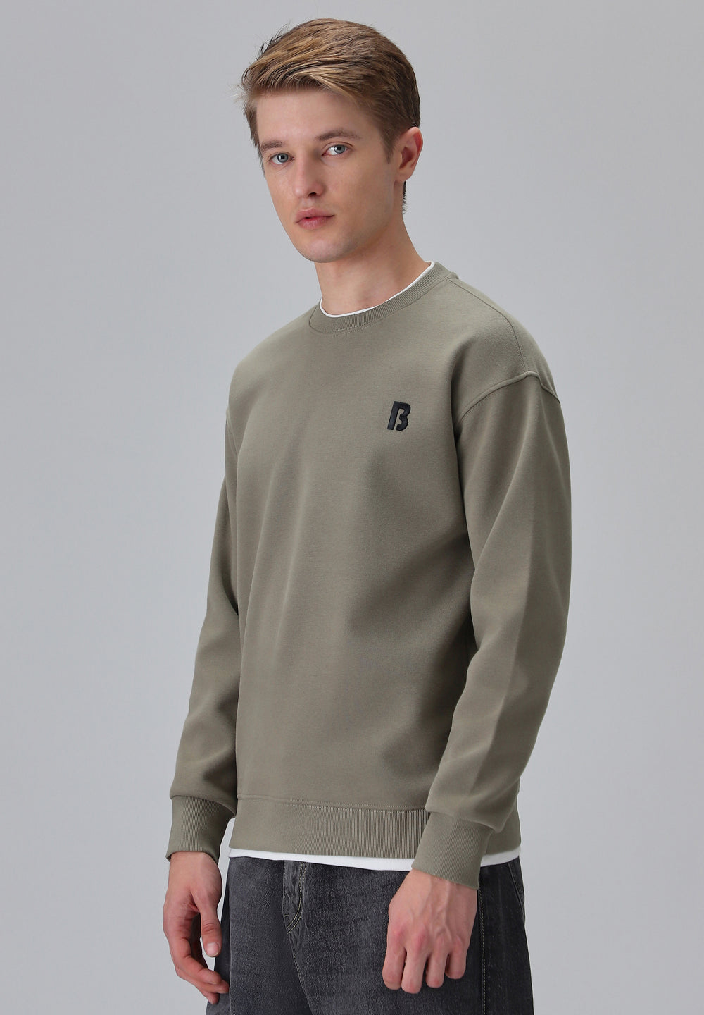 Olive White Contrast Sweatshirt