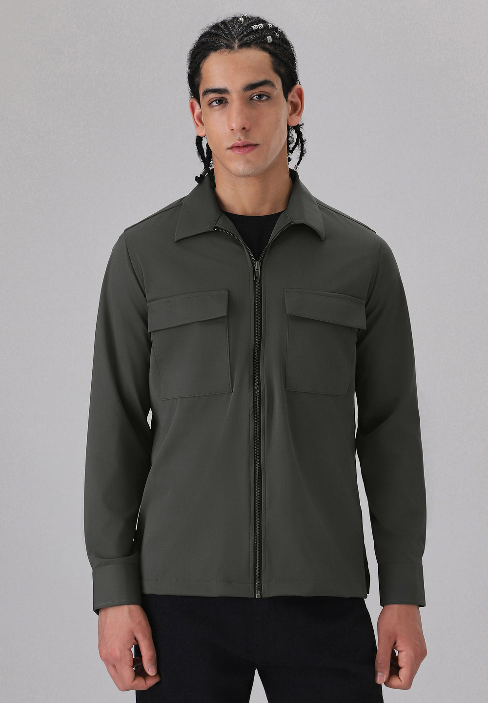 Olive Zipper Shacket
