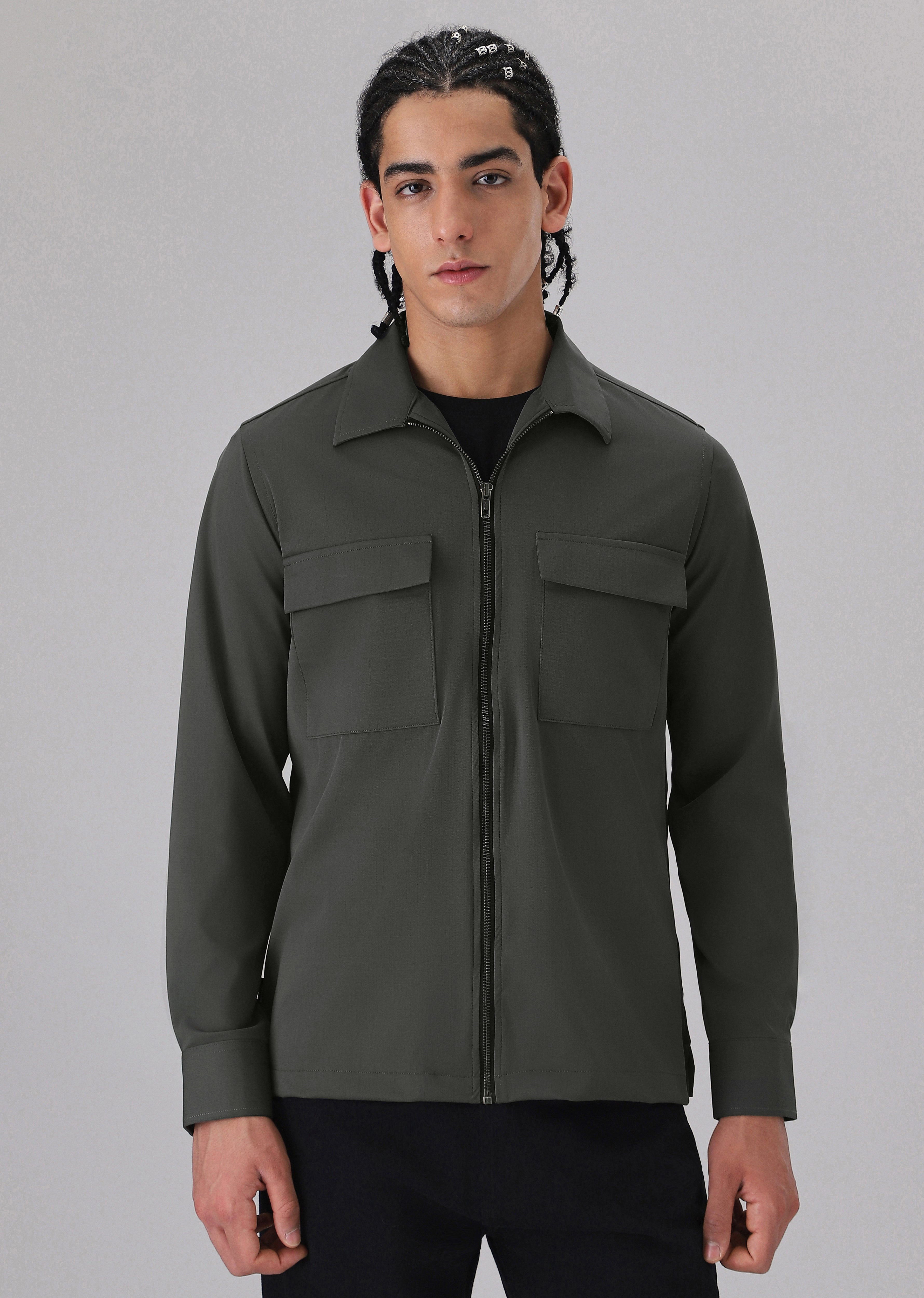 Olive Zipper Shacket