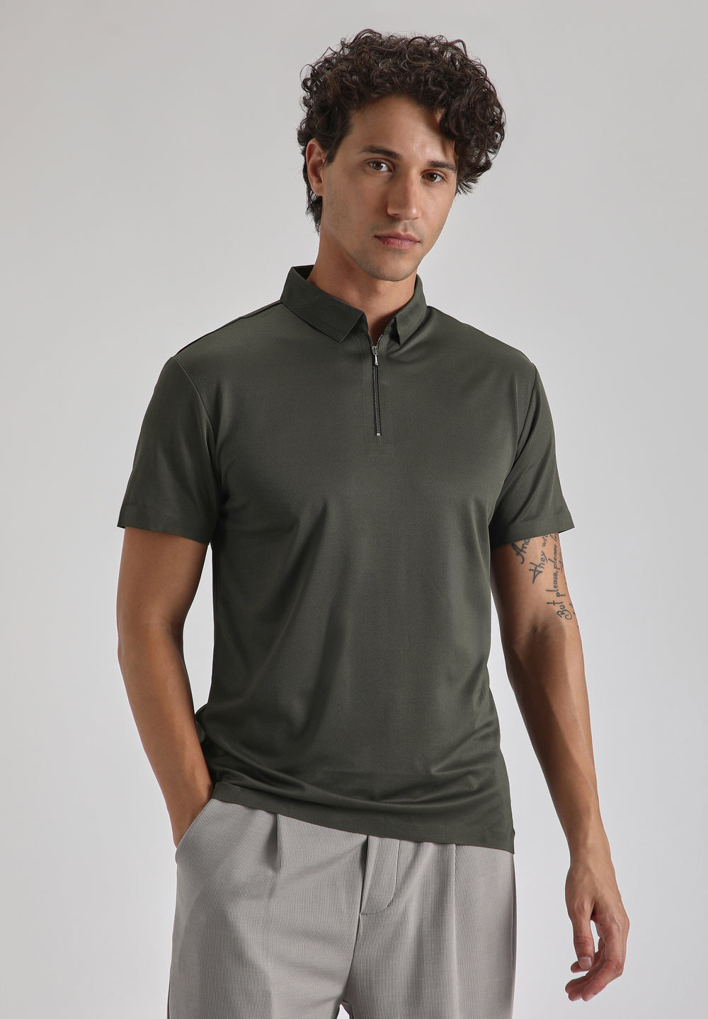 Olive Zipper Stitchless Polo T-shirt