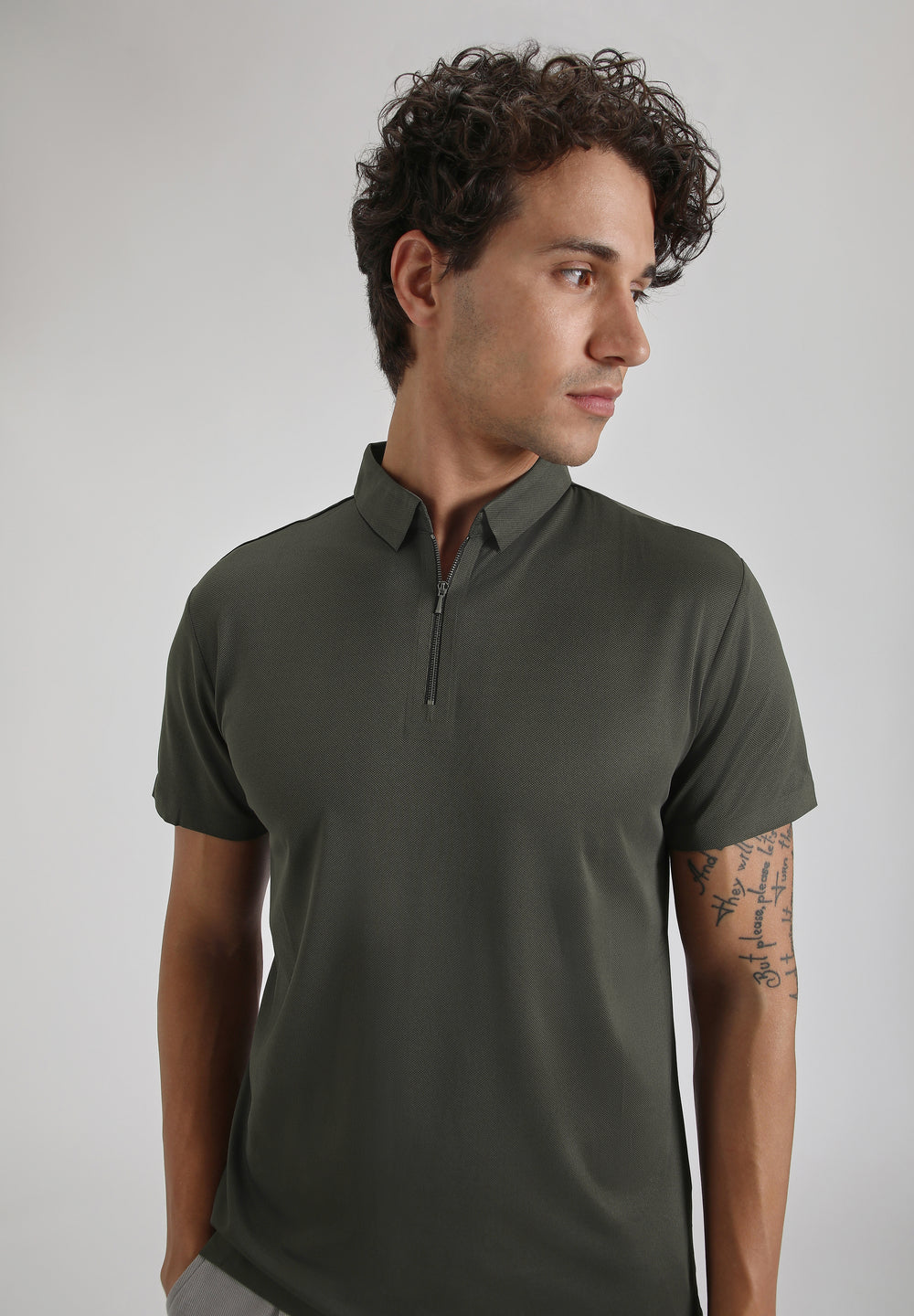 Olive Zipper Stitchless Polo T-shirt