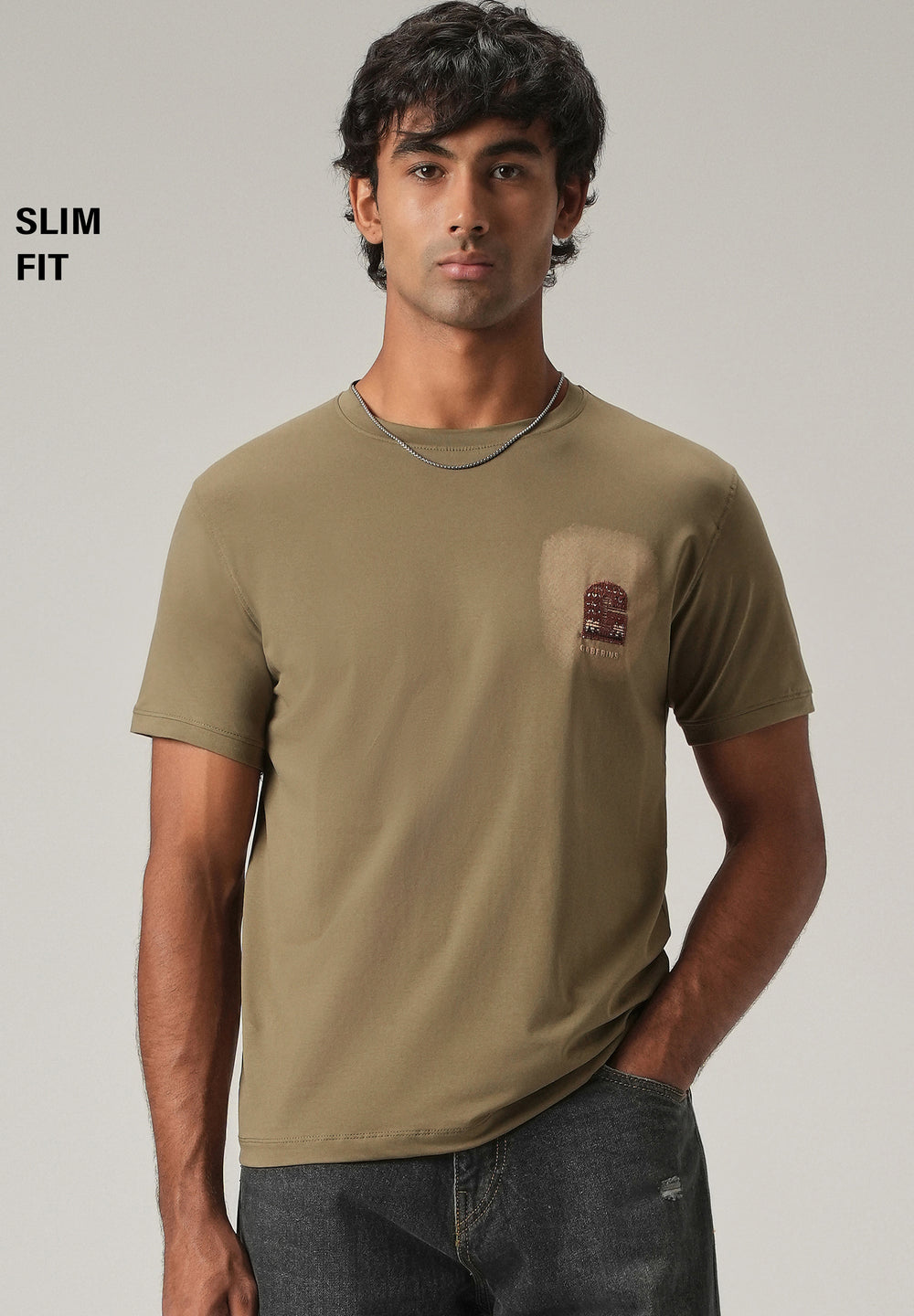Olive Back Print Slim Fit T-Shirt