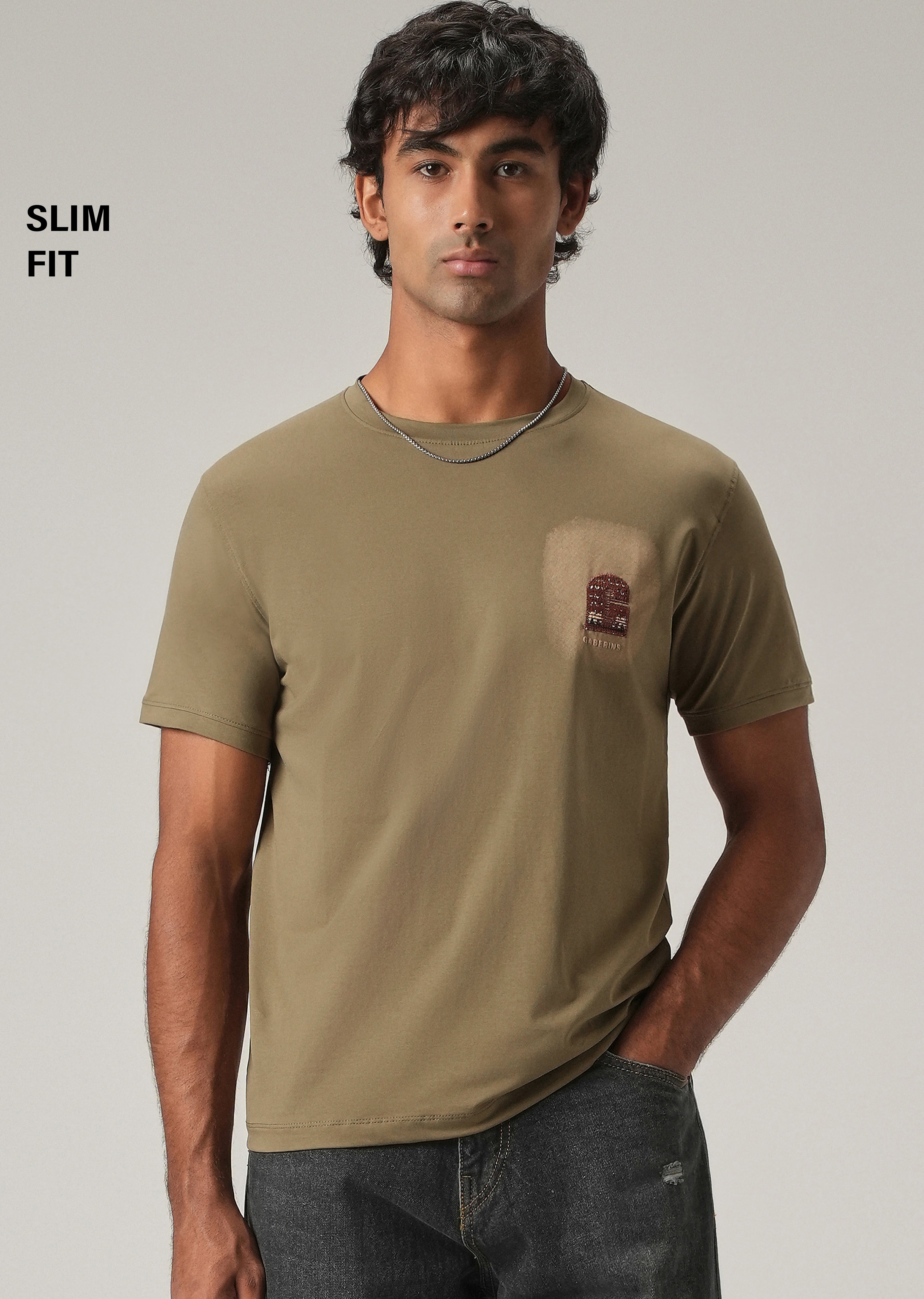 Olive Back Print Slim Fit T-Shirt