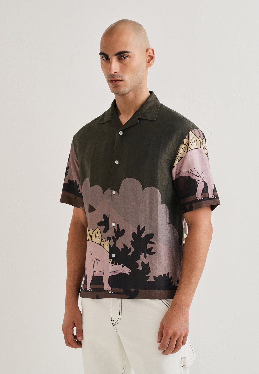 Olive Dino Placement Print Shirt