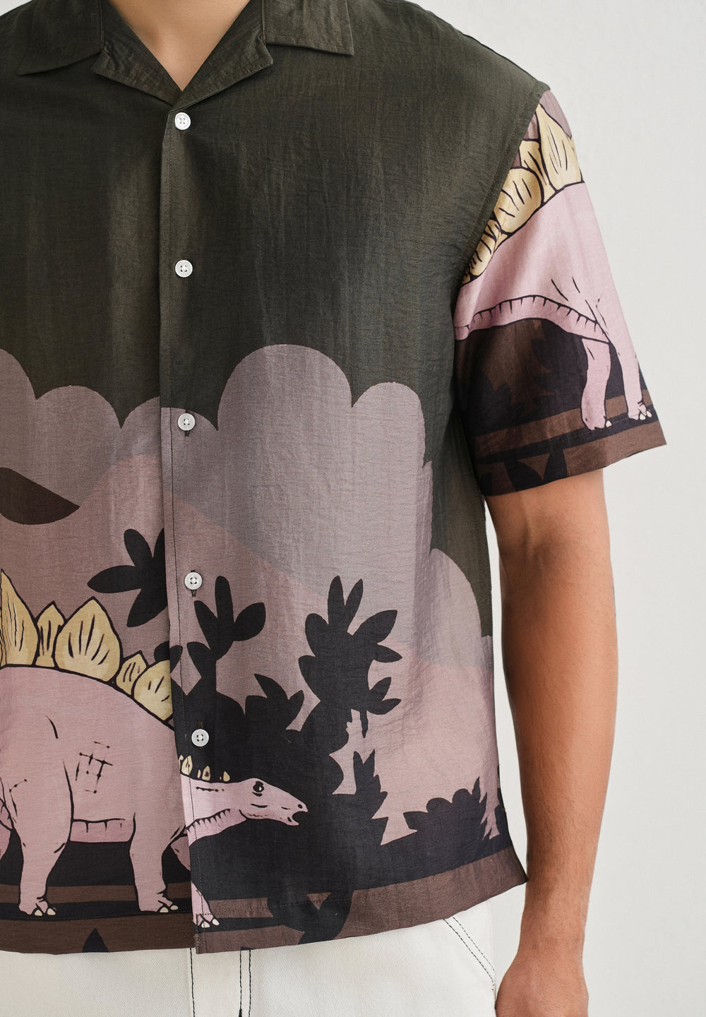 Olive Dino Placement Print Shirt