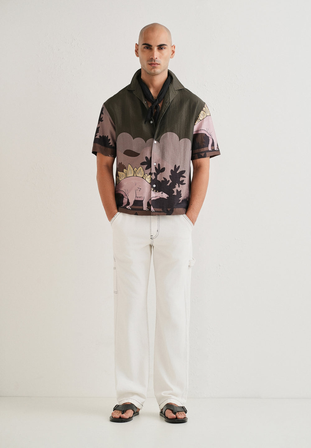 Olive Dino Placement Print Shirt