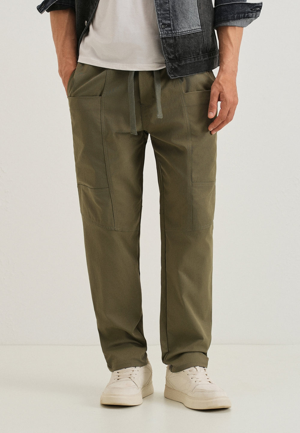 Olive Drawstring Panel Cargo Pant