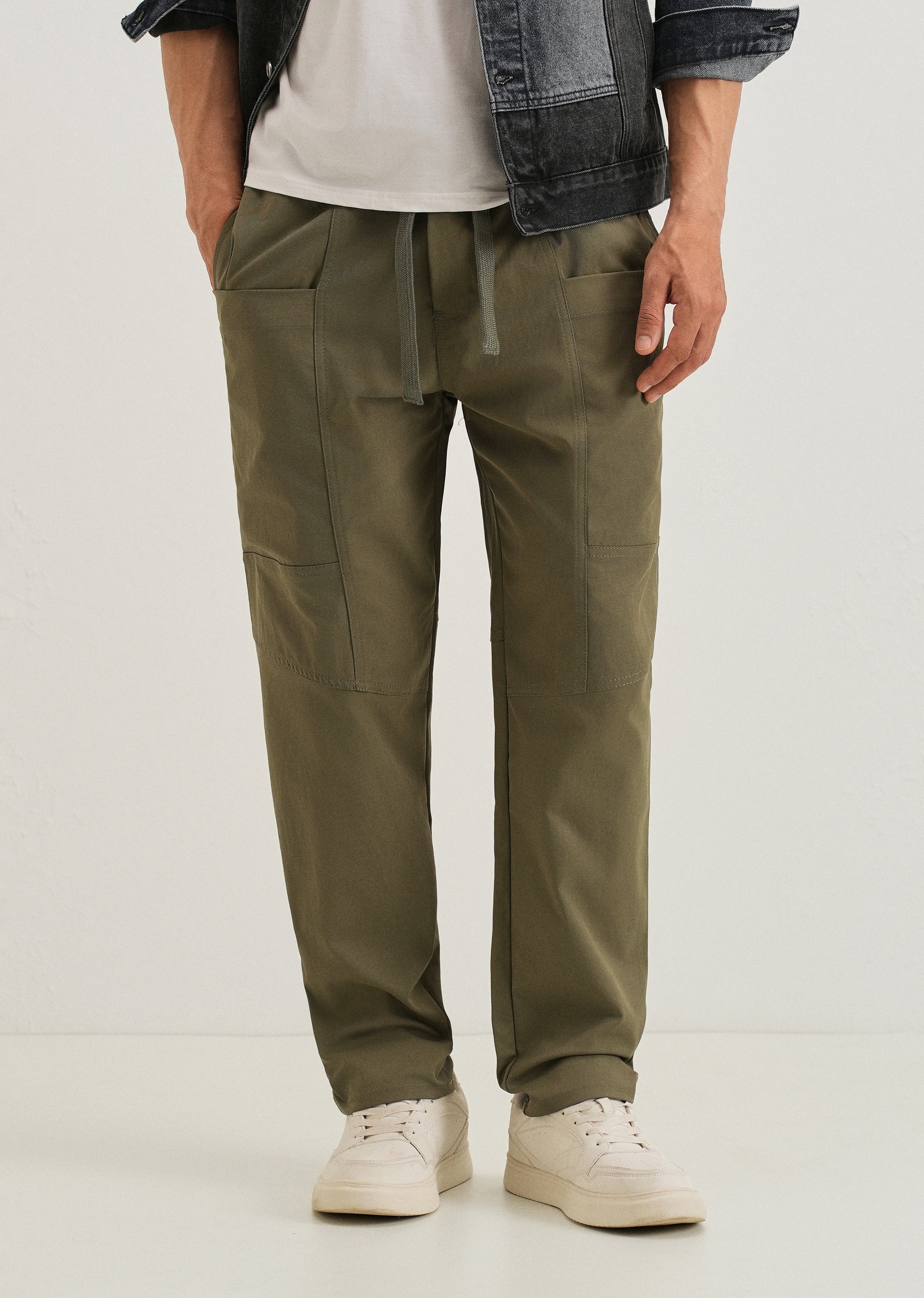 Olive Drawstring Panel Cargo Pant