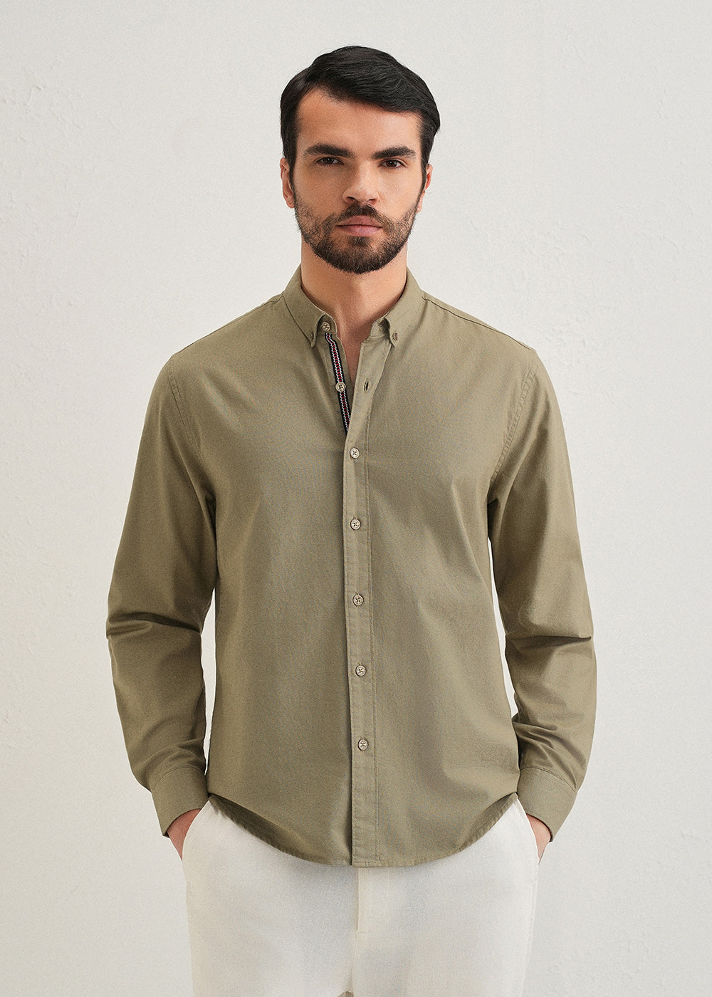 Olive Green Contrast Placket Shirt