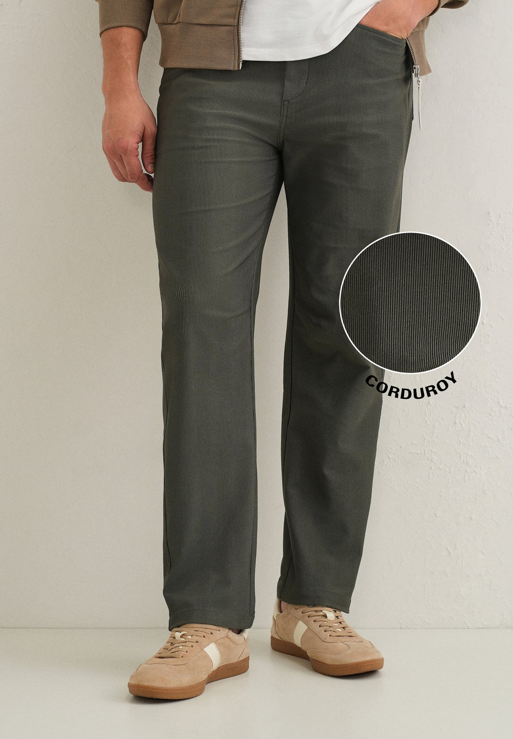 Olive Green Straight Fit Corduroy Pants