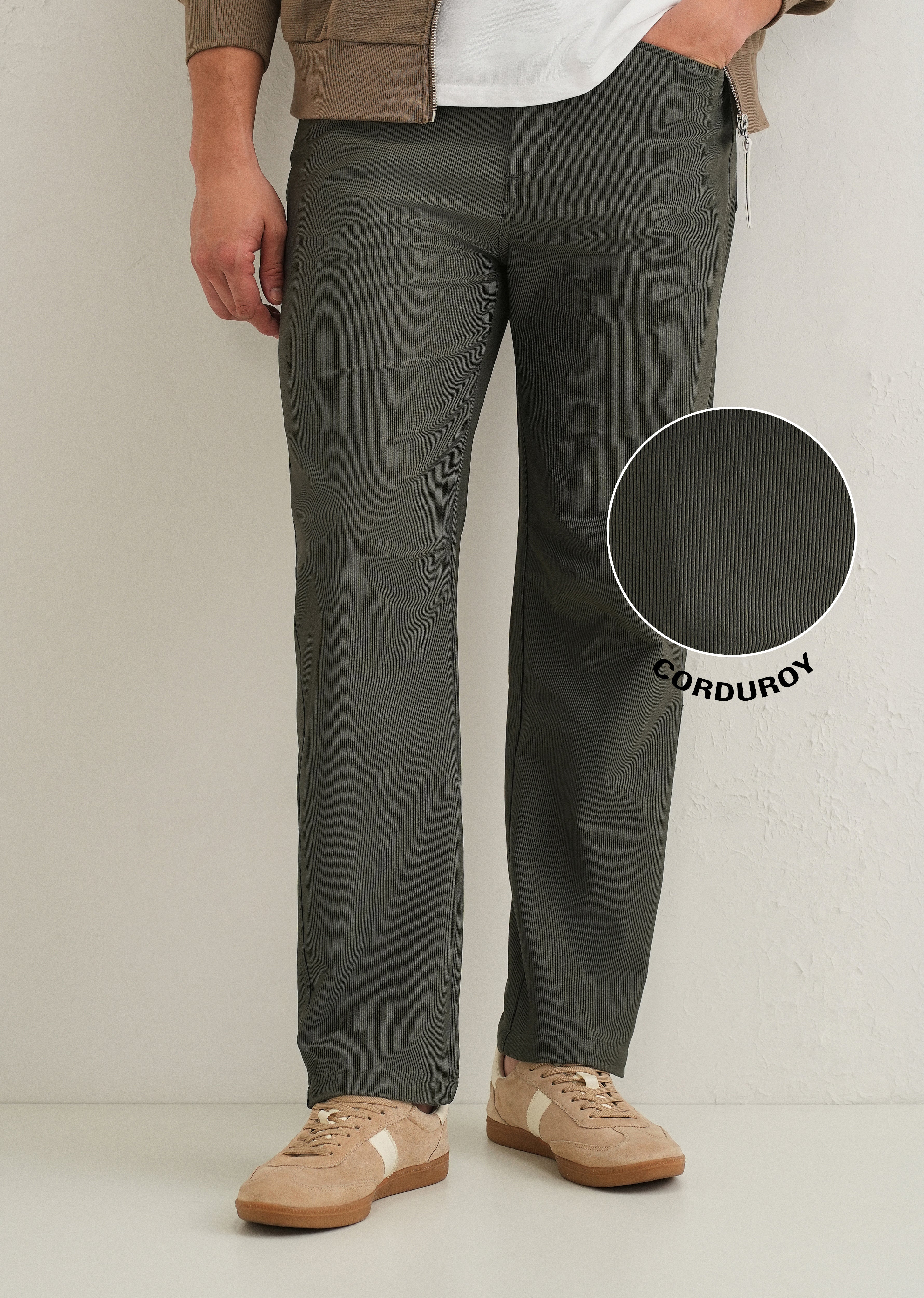 Olive Green Straight Fit Corduroy Pants