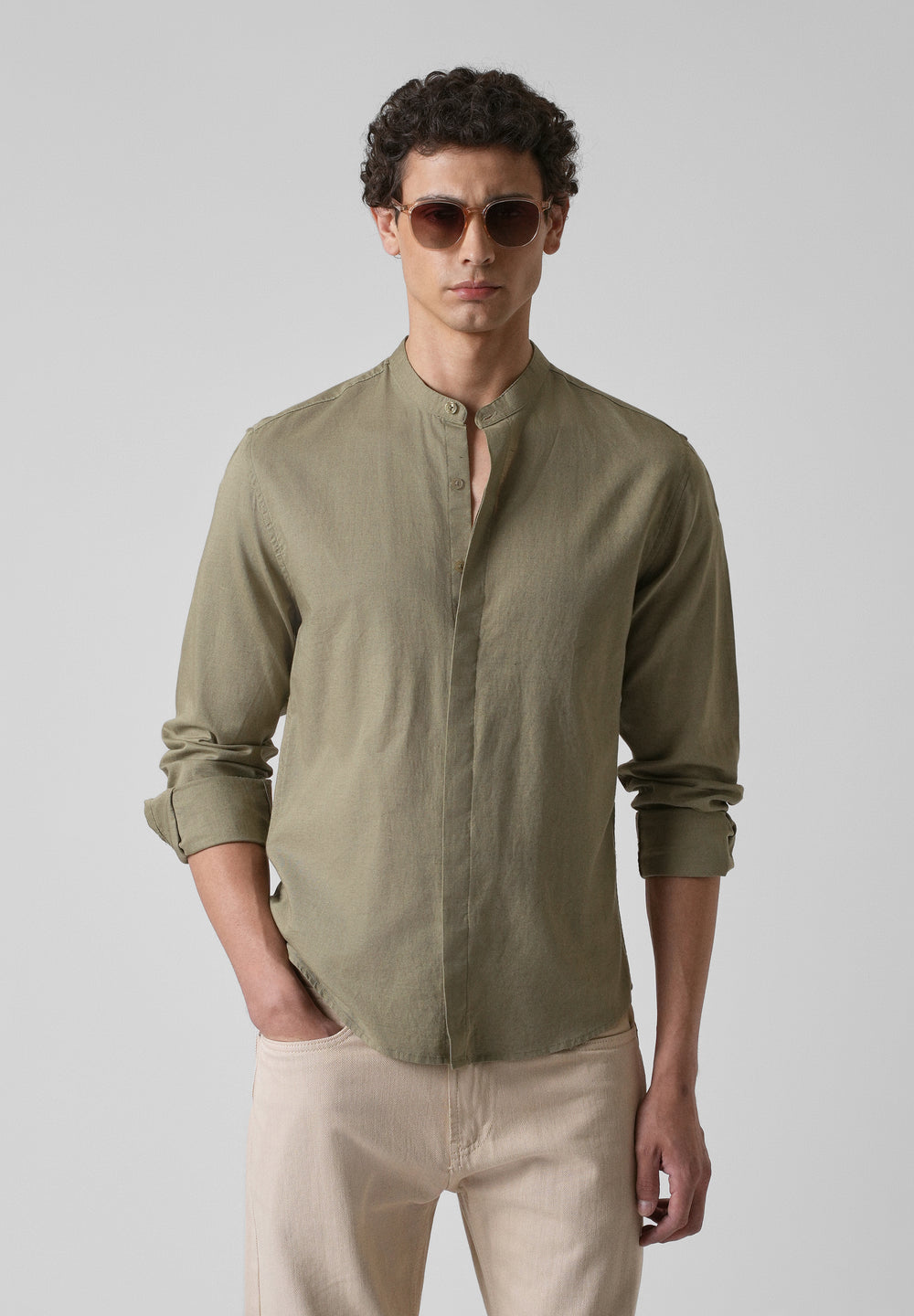 Olive Green Cotton Linen Shirt