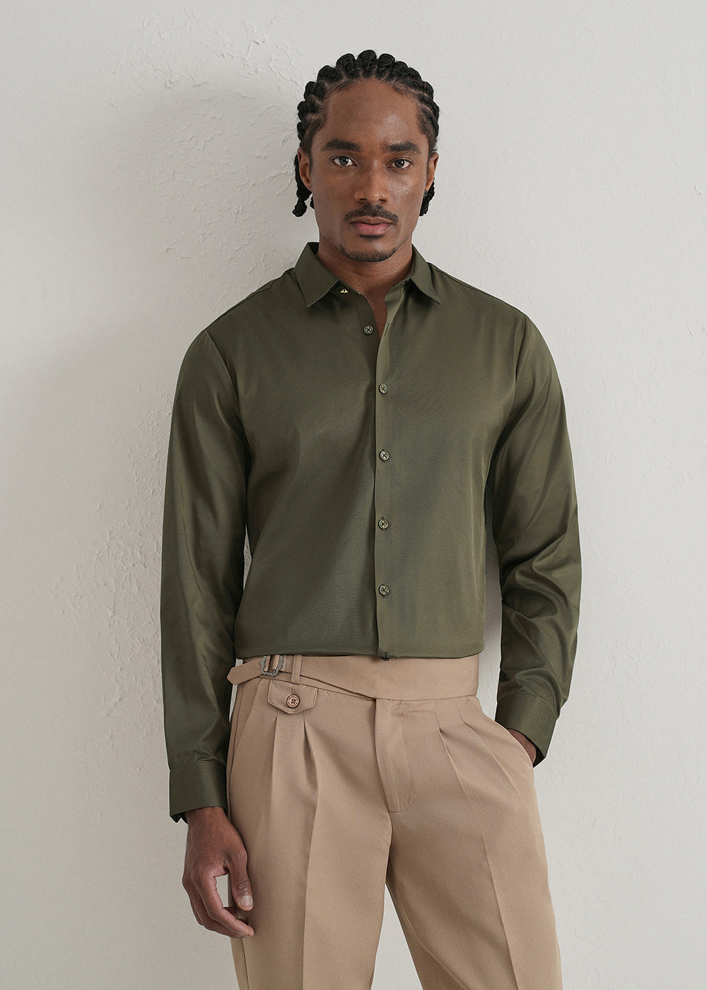Olive Green Plain Stitchless Placket Shirt