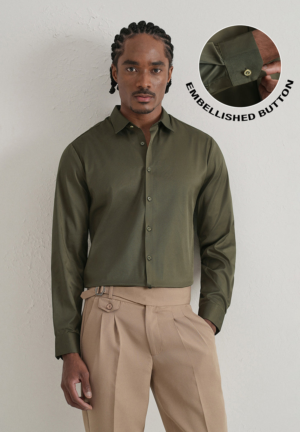 Olive Green Plain Stitchless Placket Shirt