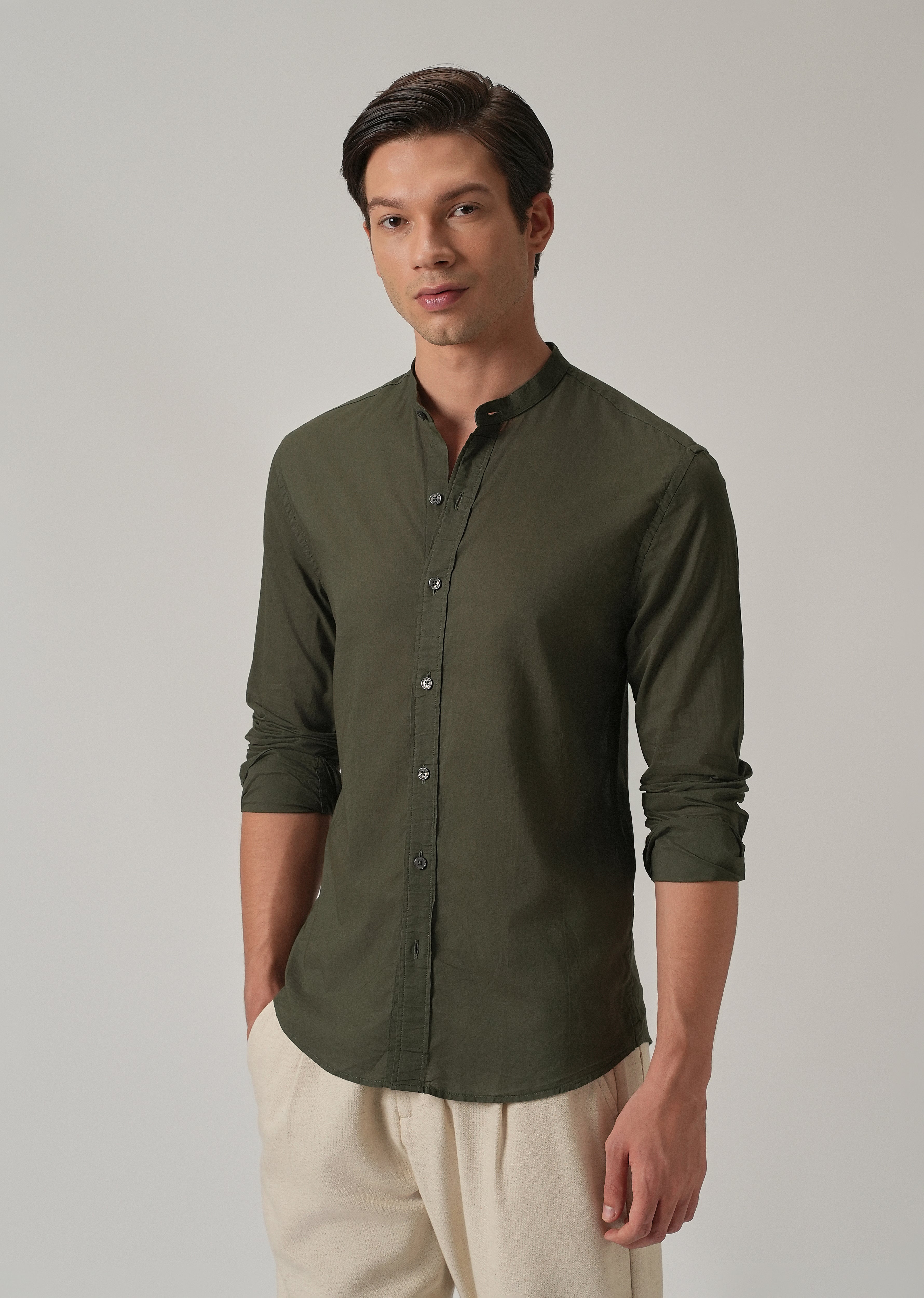 Olive Grove Plain Cotton Shirt