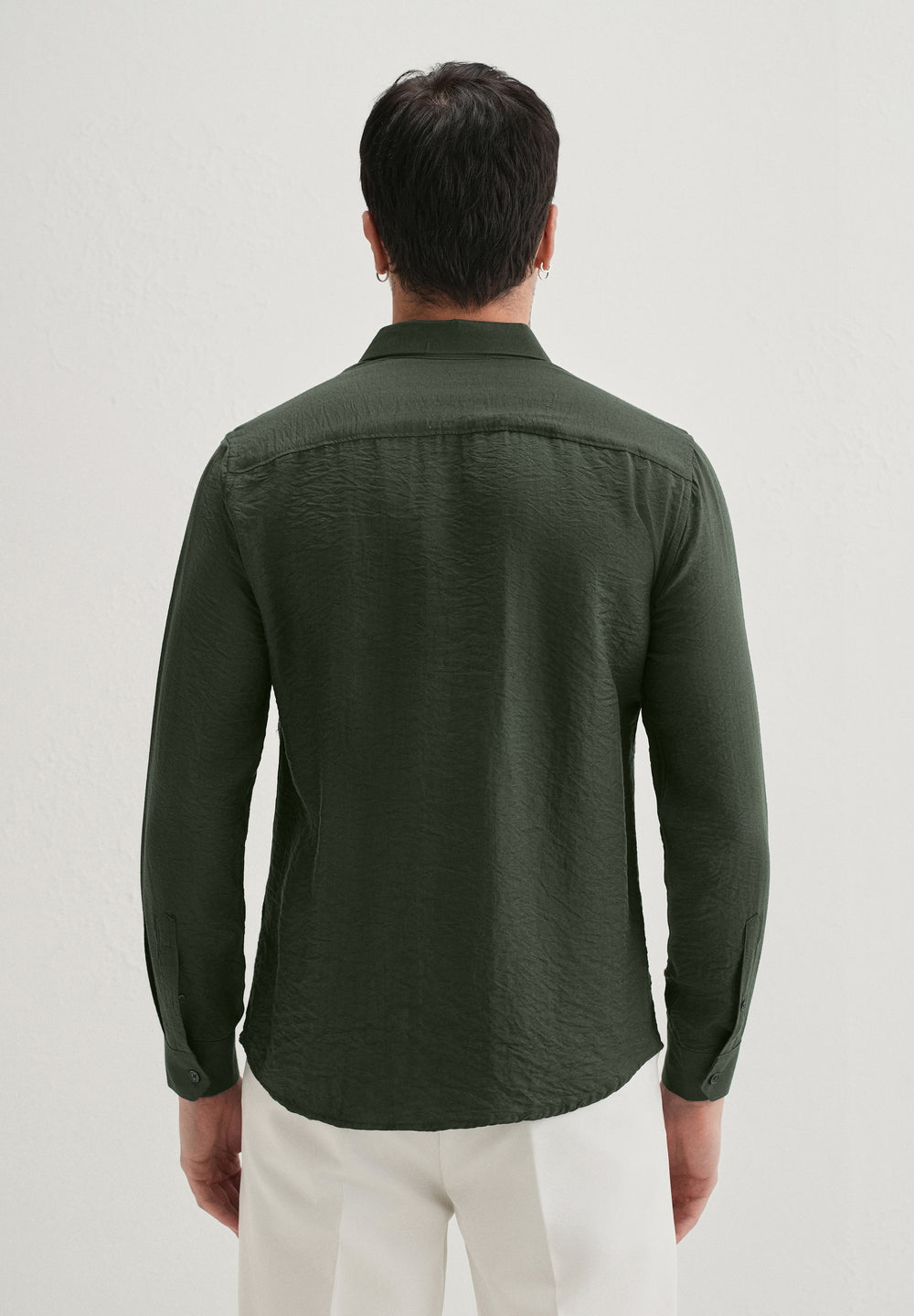 Olive Plain Crushed Satin Shirt