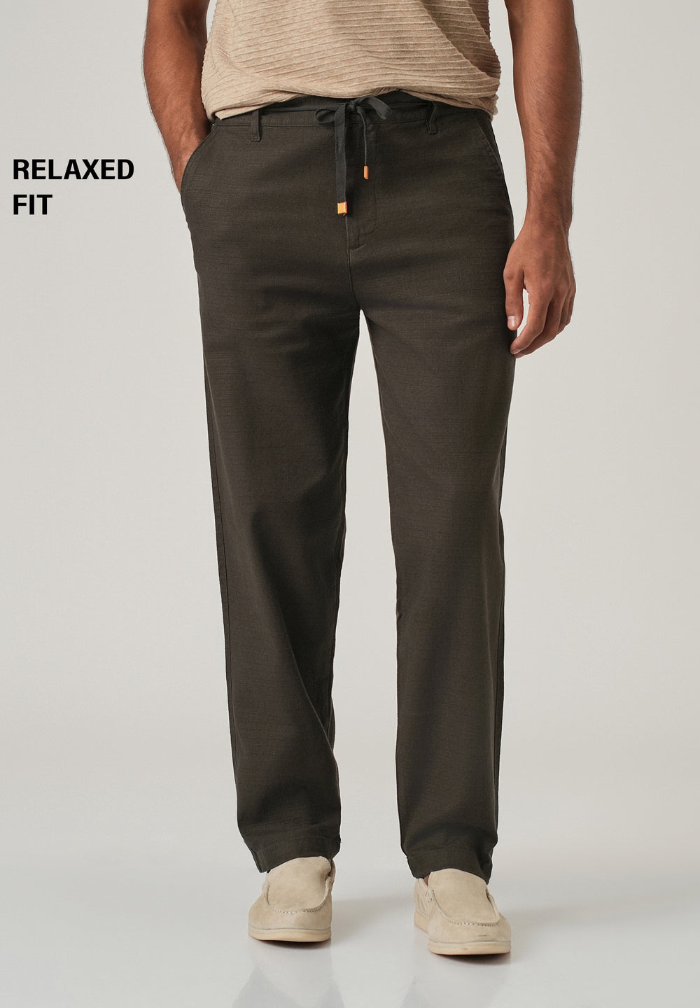 Olive Linen-Look Cotton Trousers