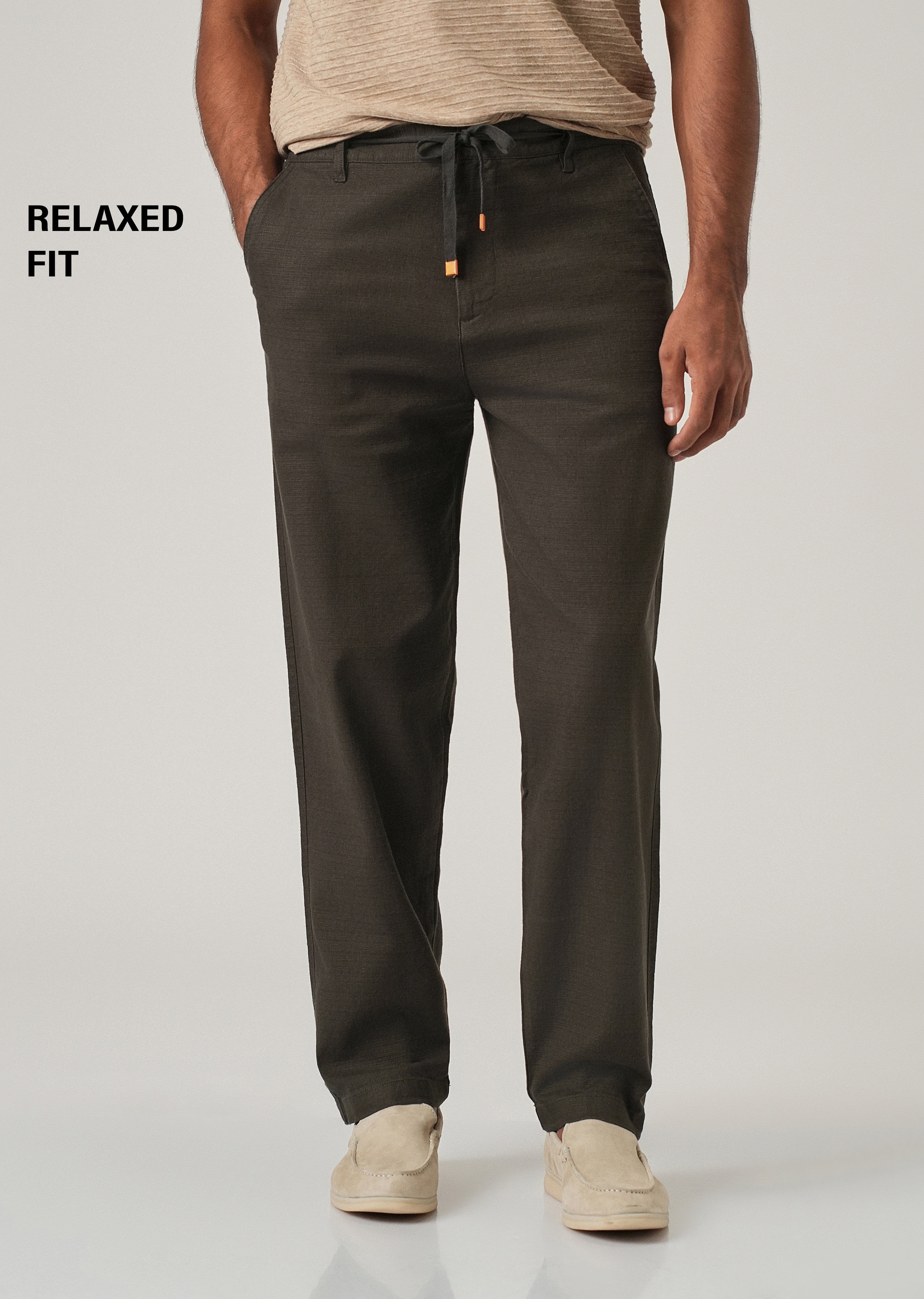 Olive Linen-Look Cotton Trousers