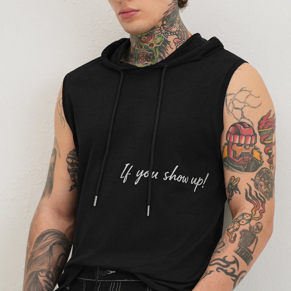 Onyx Black Typography Printed Hoodie Tank