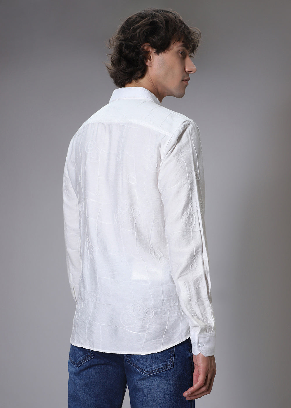 Opal White Abstract Embroidery Shirt