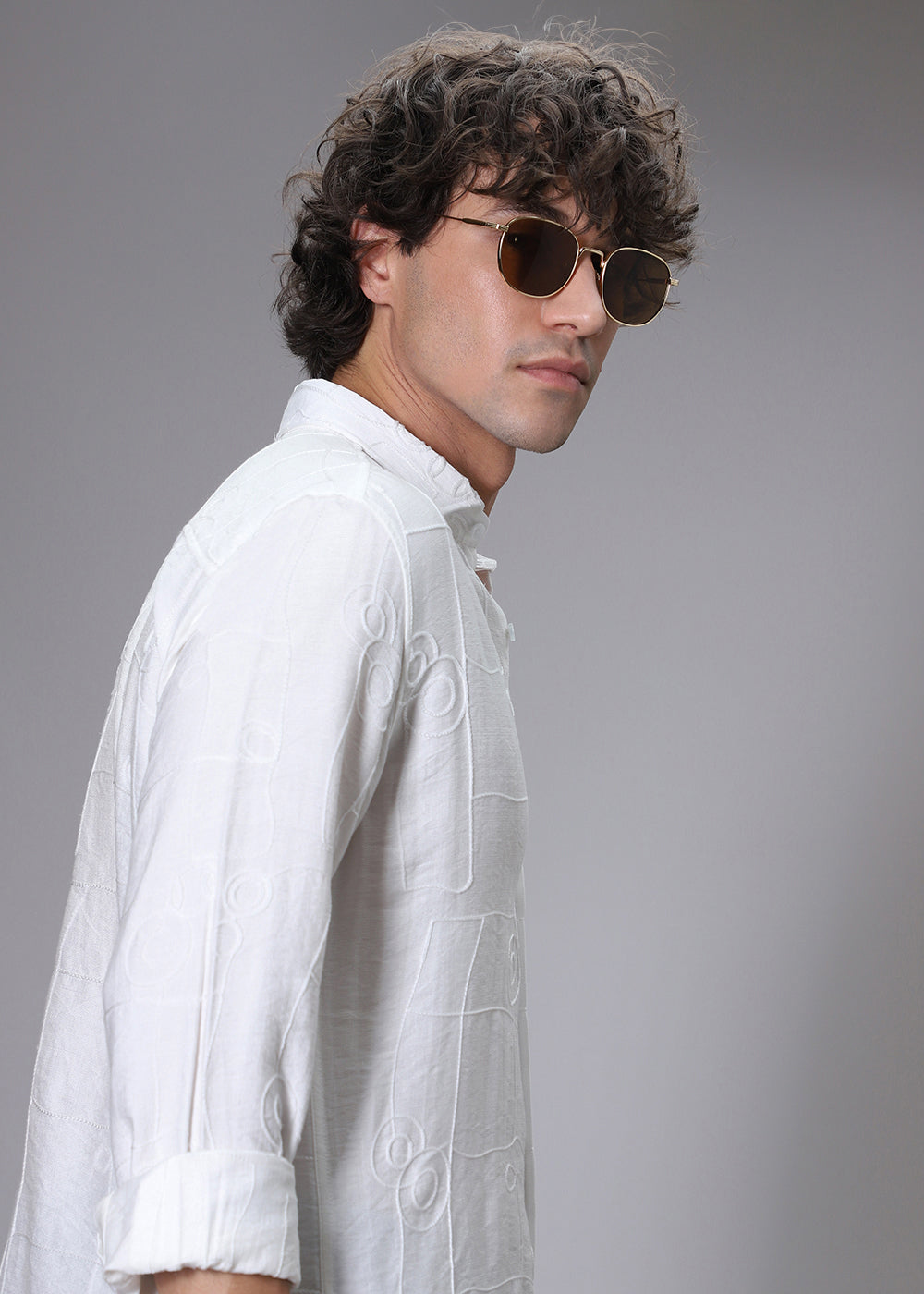 Opal White Abstract Embroidery Shirt