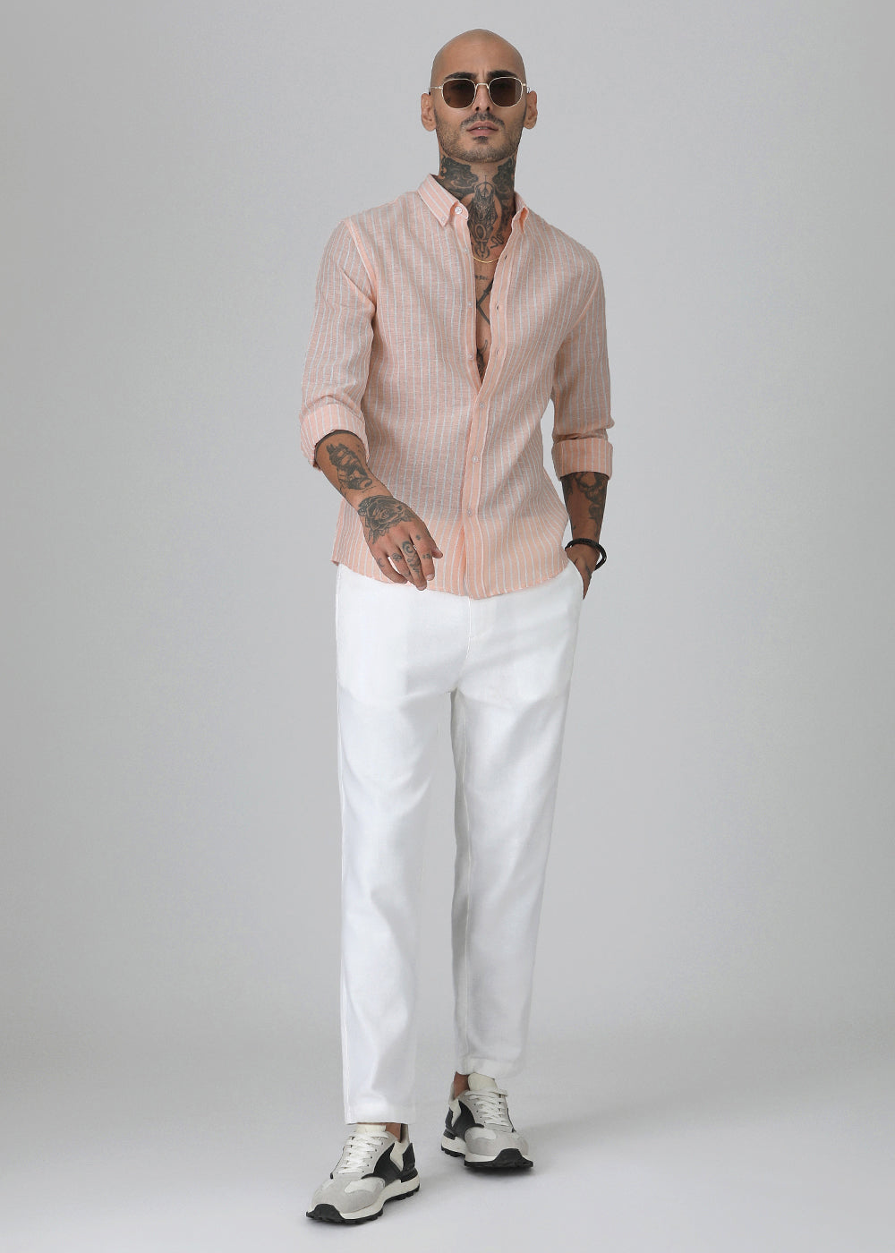 Orange Linen Stripe Shirt