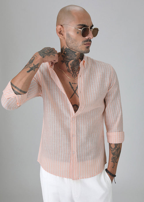 Orange Linen Stripe Shirt