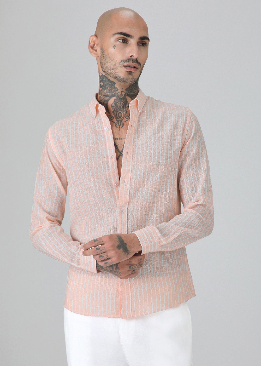 Orange Linen Stripe Shirt