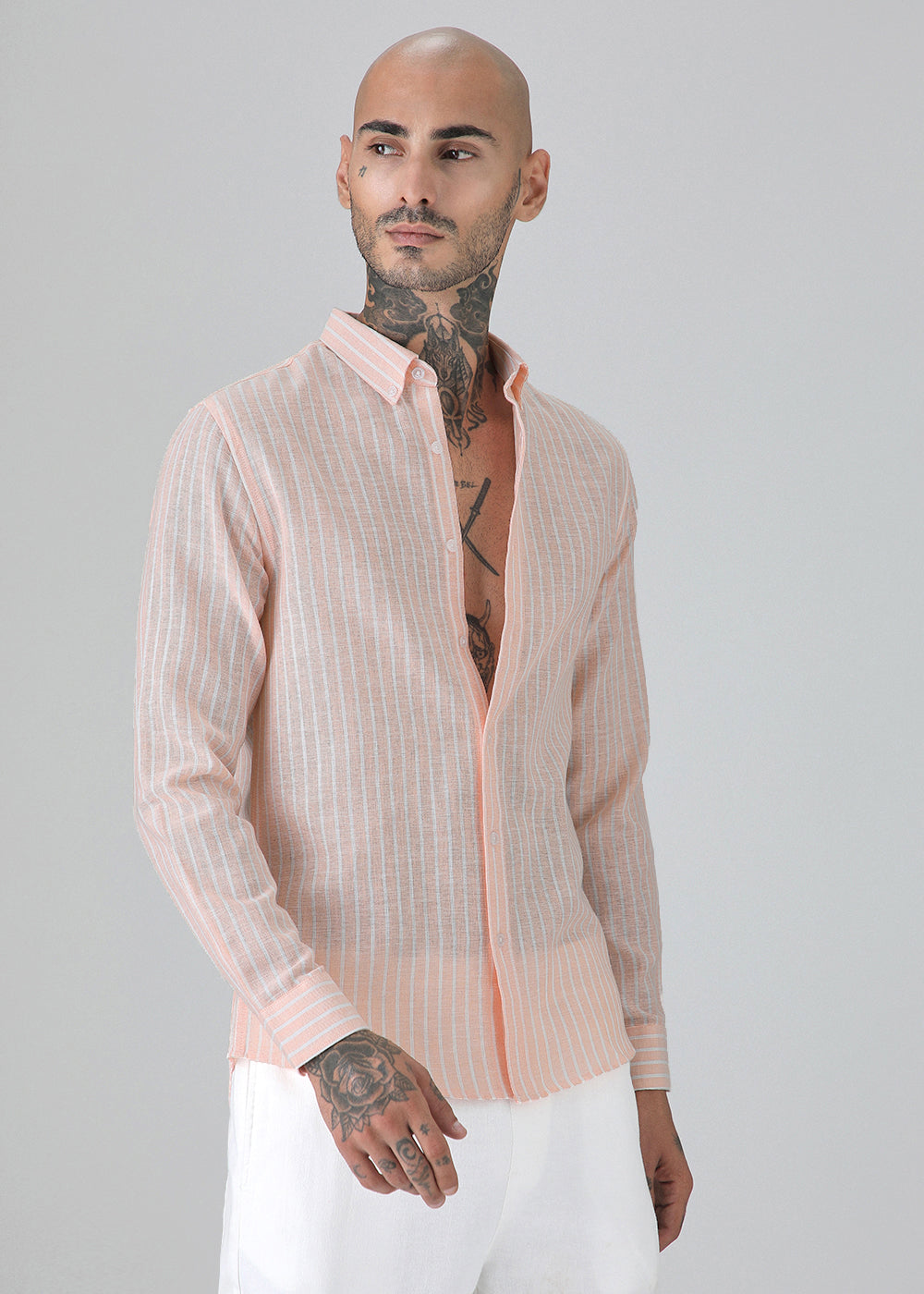 Orange Linen Stripe Shirt