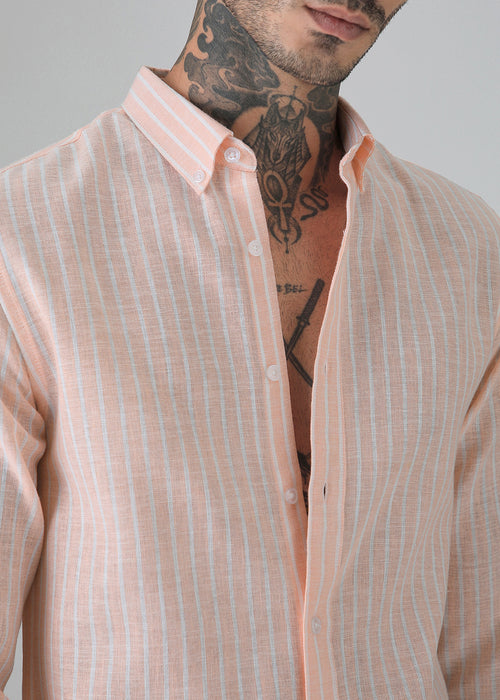 Orange Linen Stripe Shirt