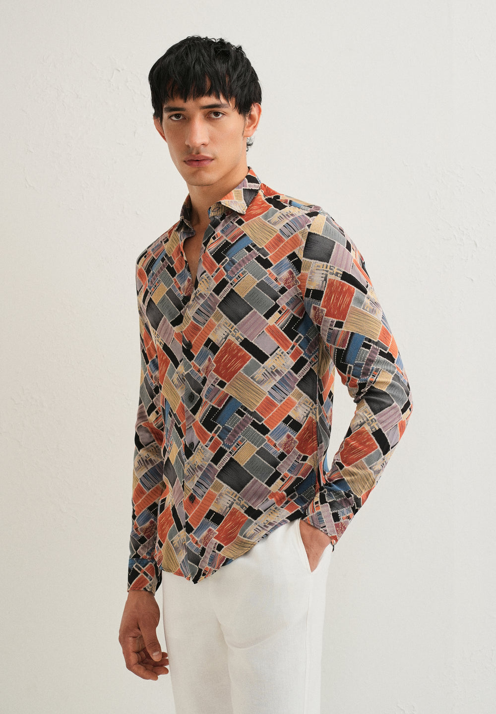 Orange Block Feather Shirt