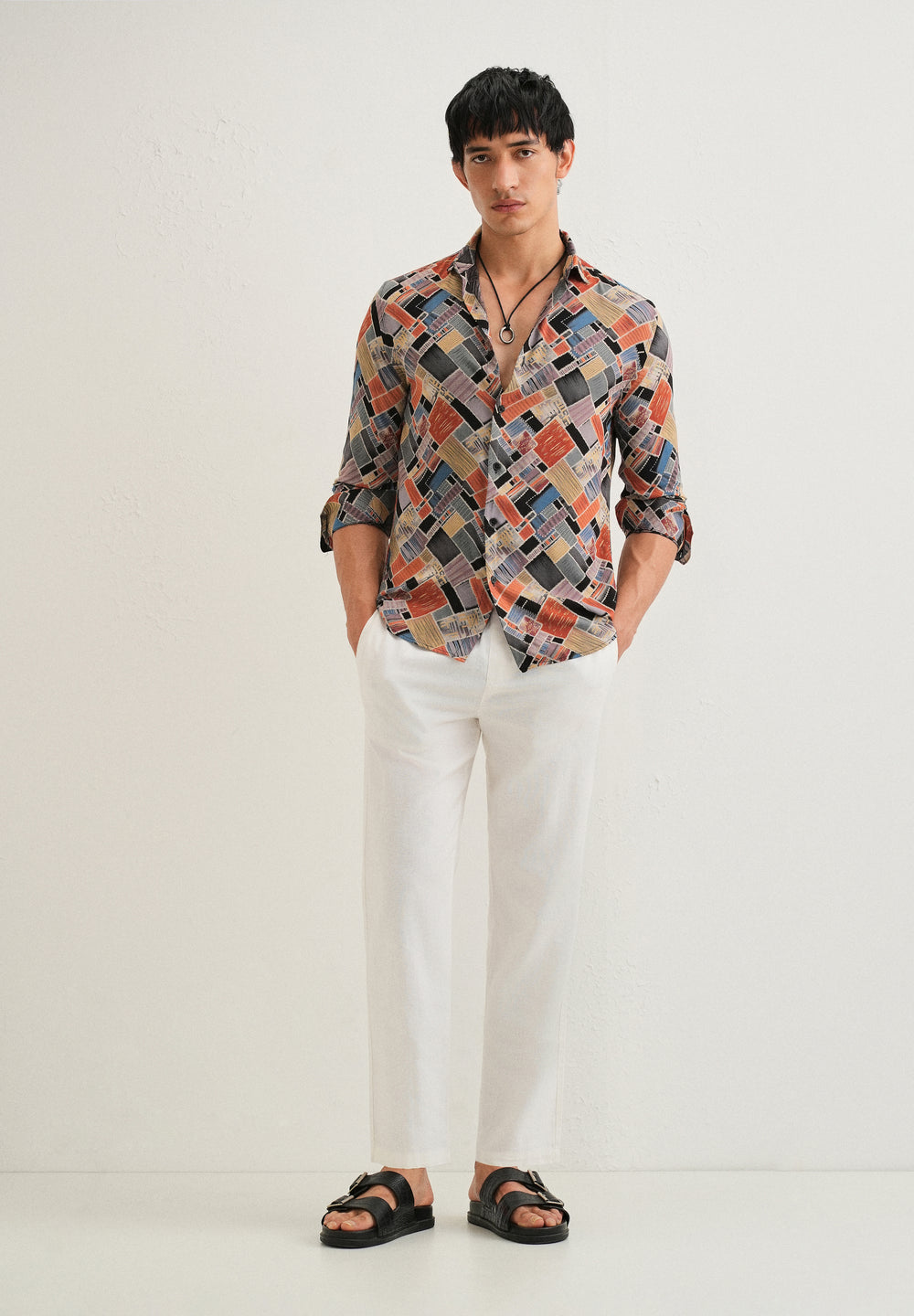 Orange Block Feather Shirt