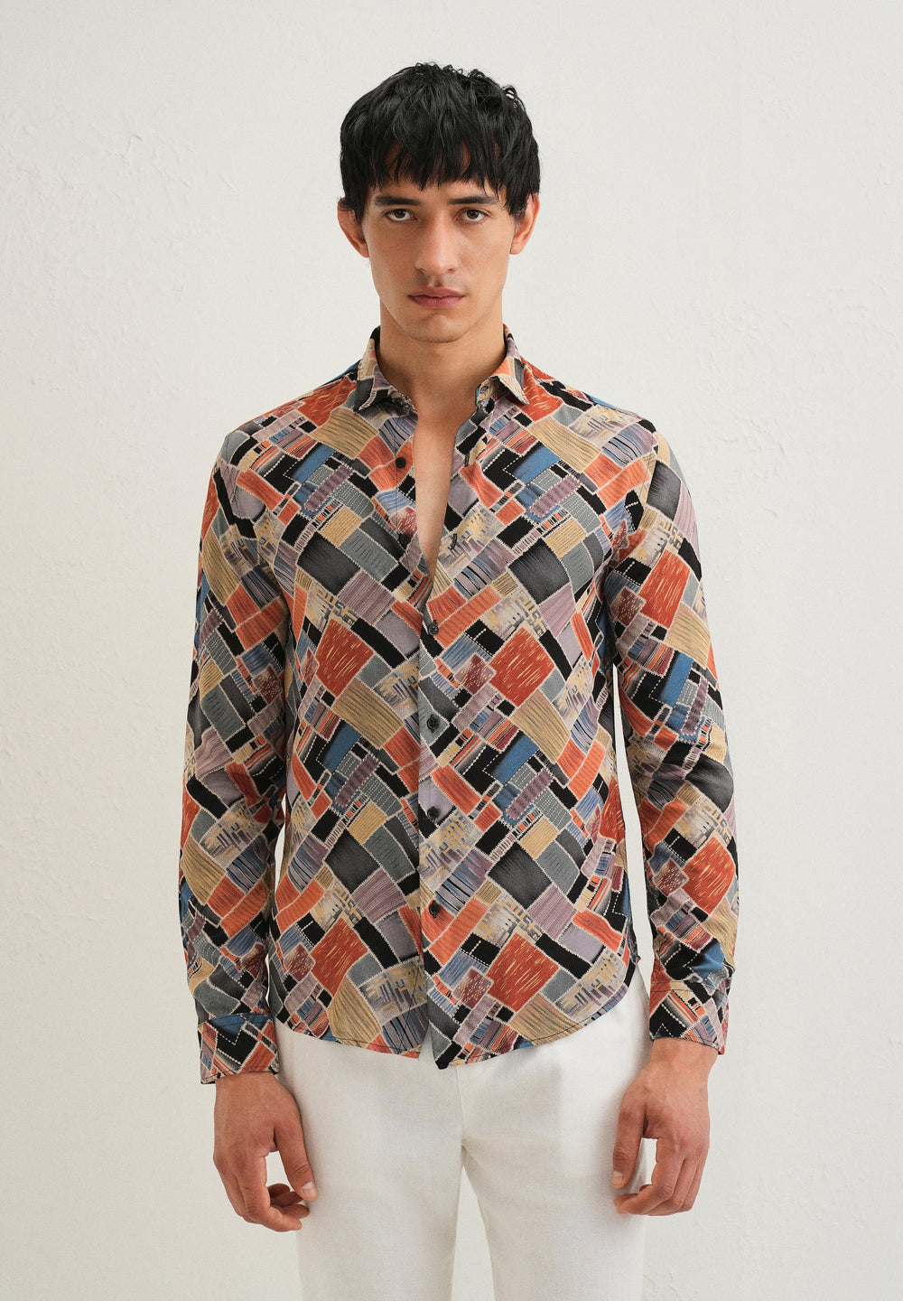 Orange Block Feather Shirt