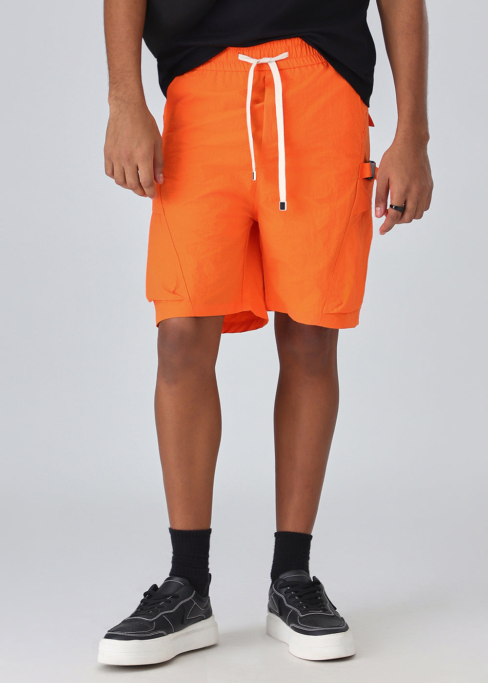 Orange Buckled Cargo Shorts