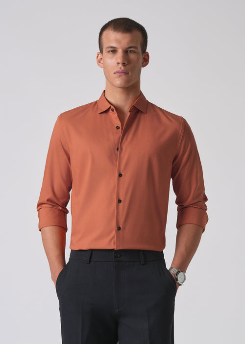Orange Cotton Stretch Plain Shirt