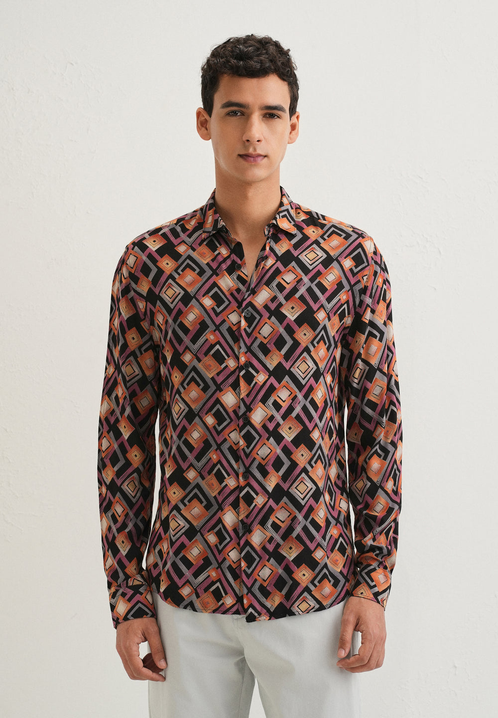 Orange Geometric Feather Shirt