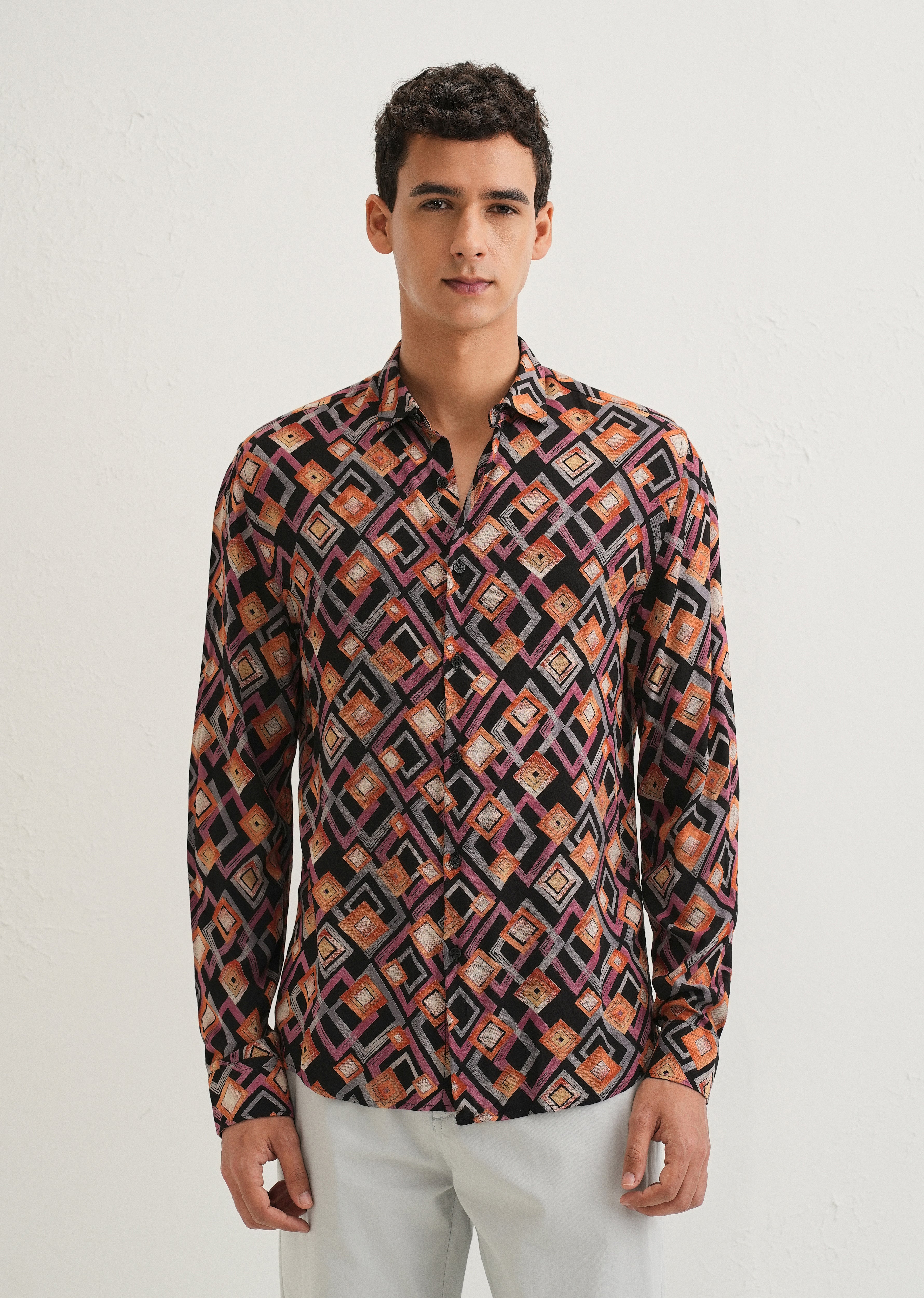 Orange Geometric Feather Shirt