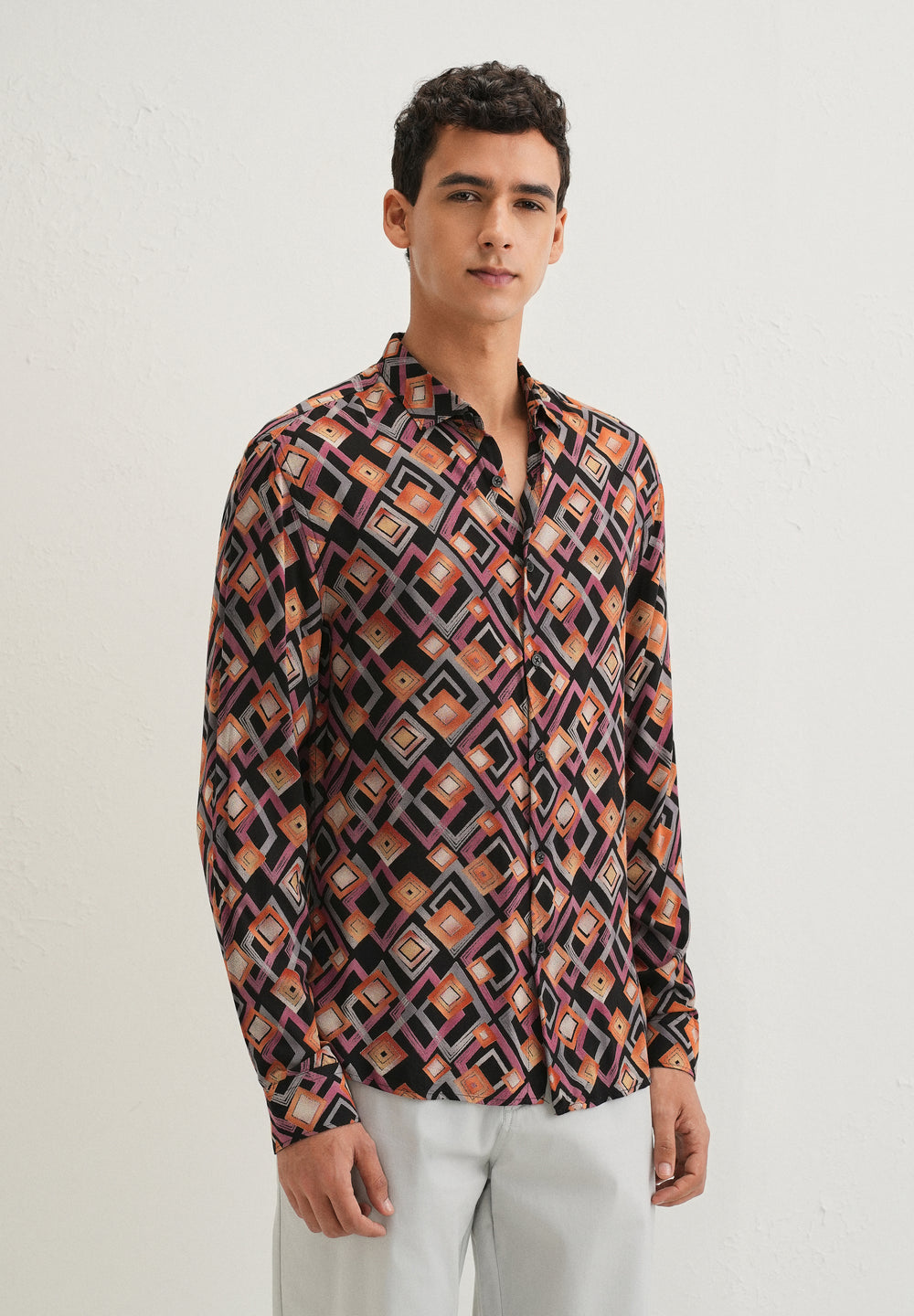 Orange Geometric Feather Shirt