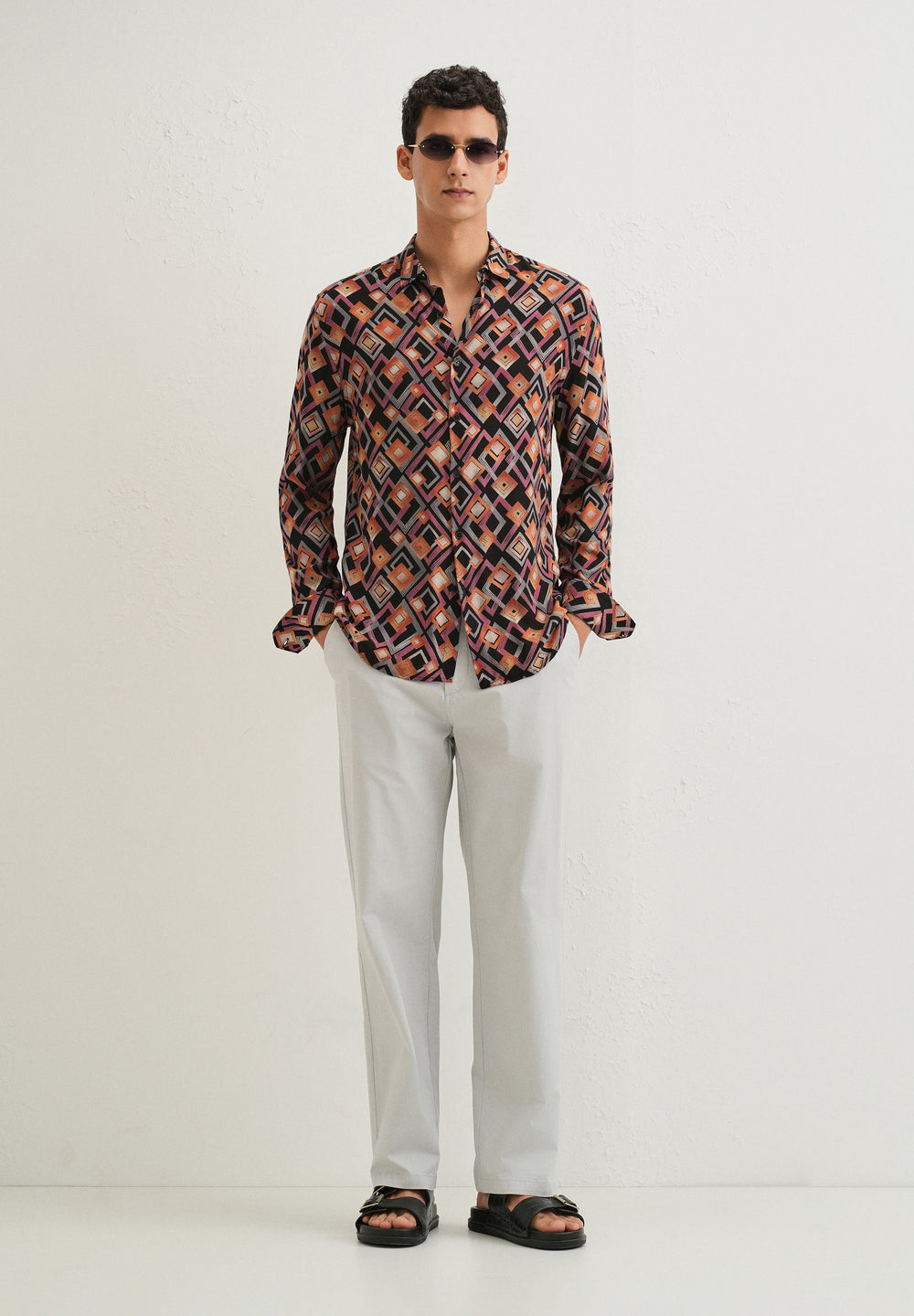 Orange Geometric Feather Shirt